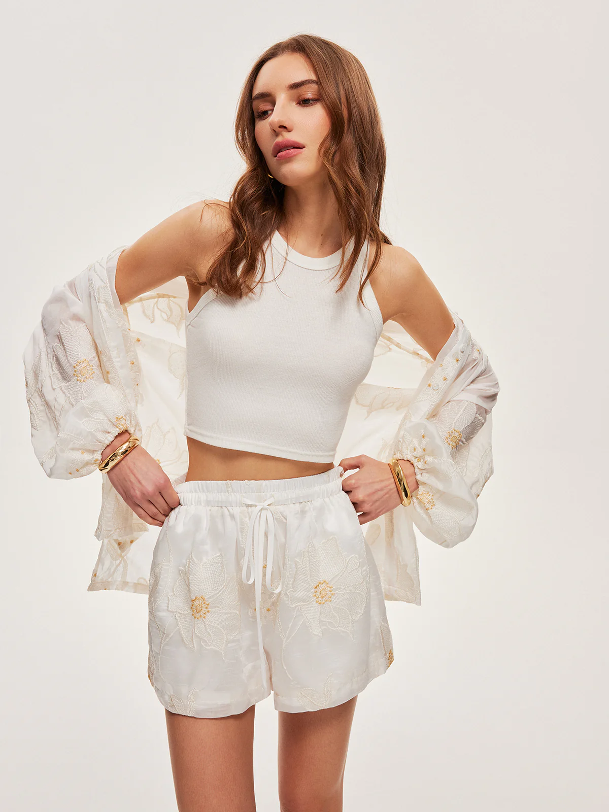 Semi-Sheer Floral Shorts Set - Image 3