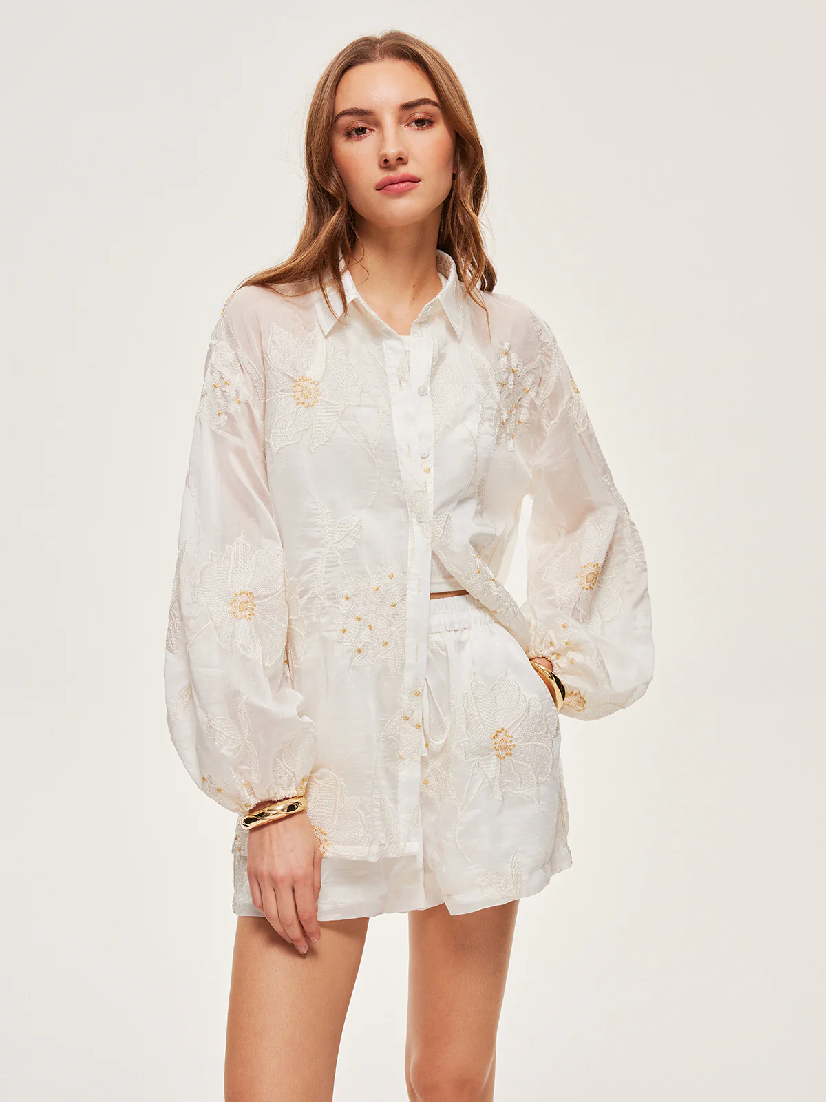 Semi-Sheer Floral Shorts Set - Image 6