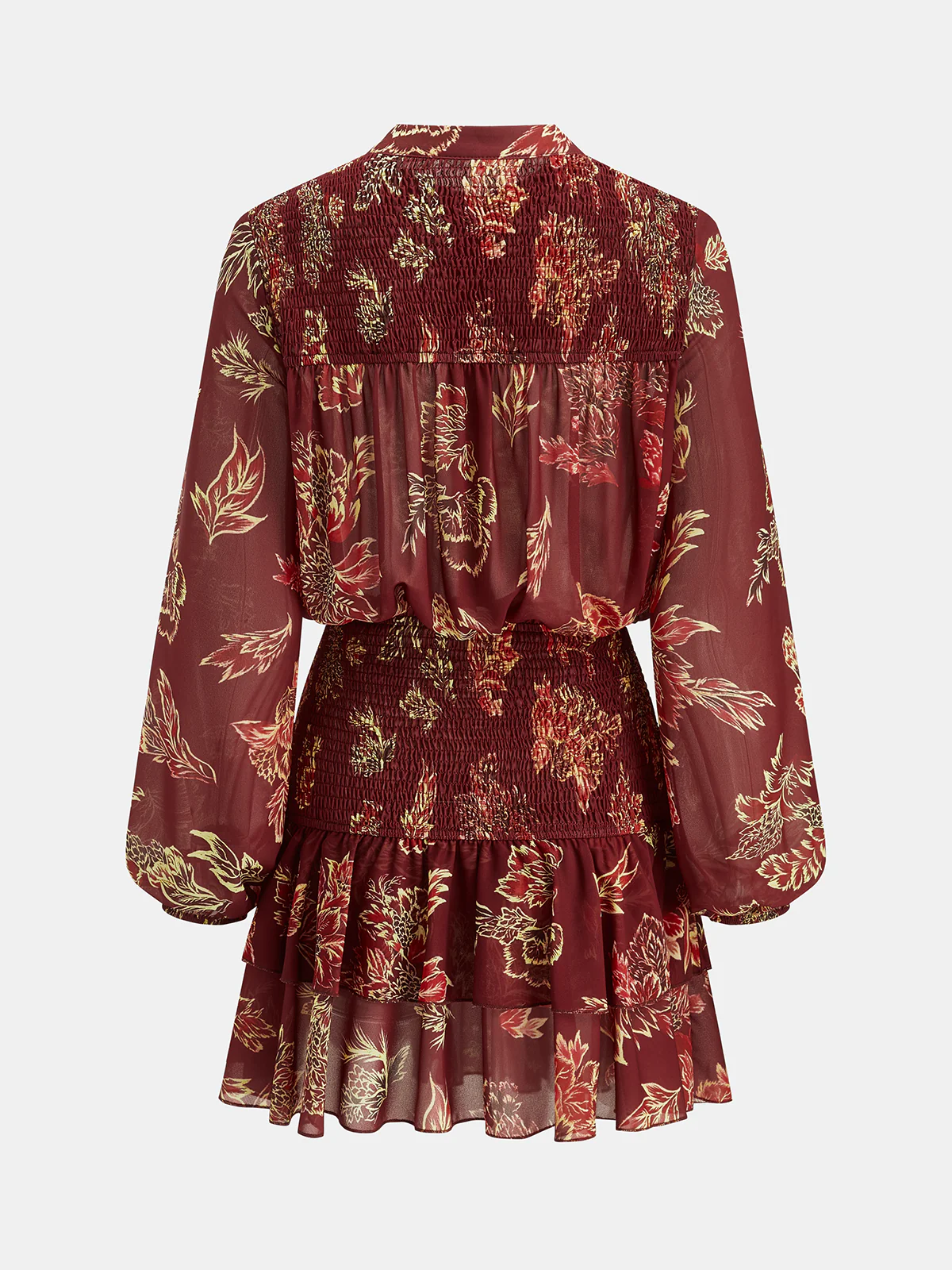 Semi-Sheer Floral Smocked Mini Dress - Image 2