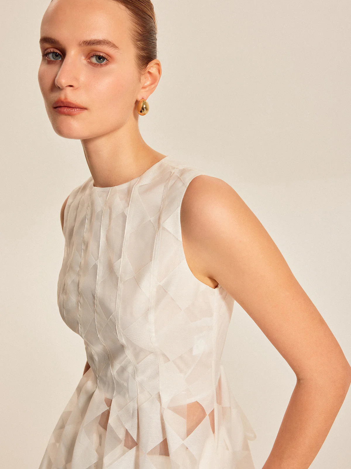 Semi-Sheer Geometric Peplum Top - Image 5
