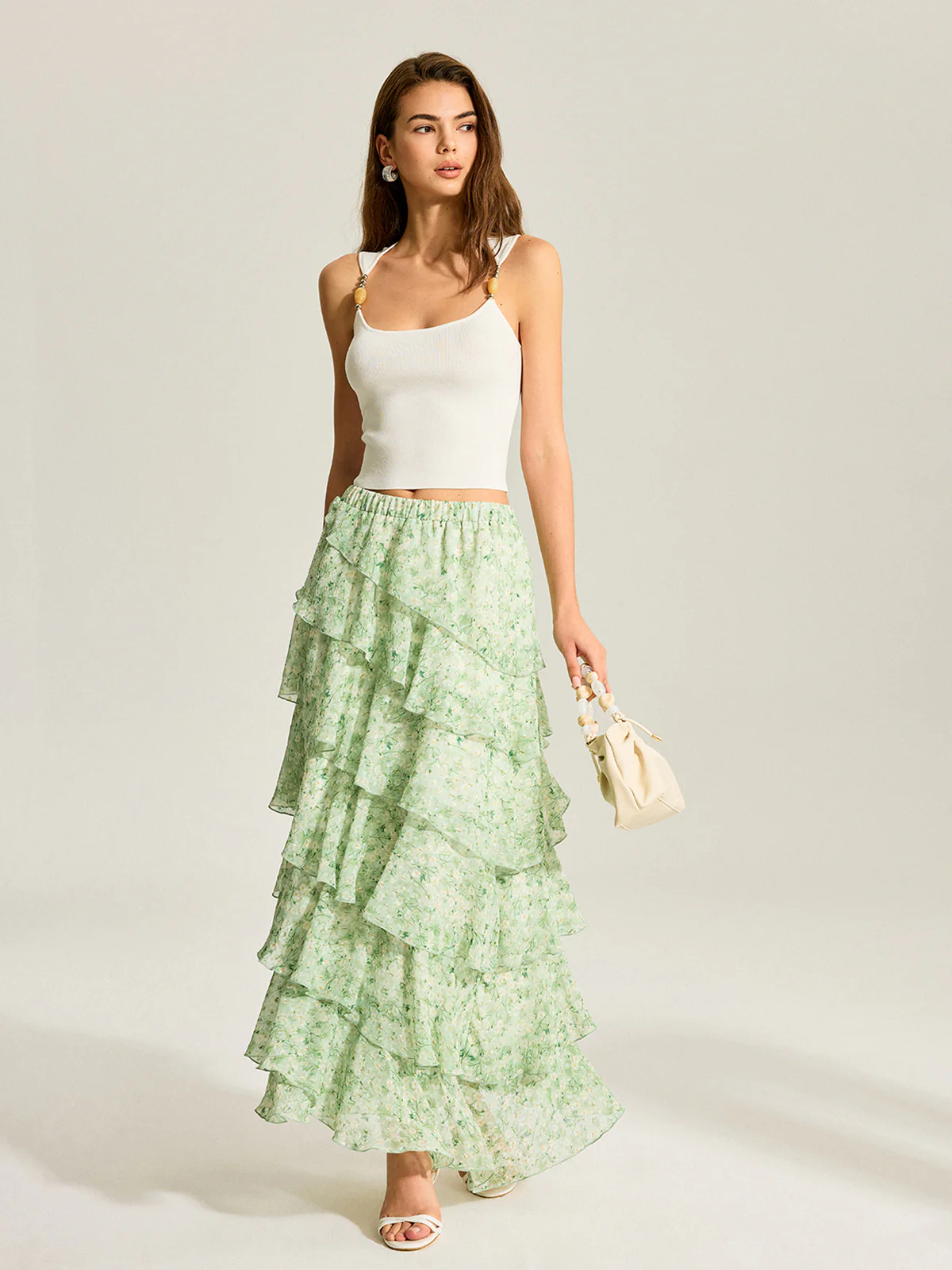 Semi-Sheer Golden Polka Dot Chiffon Tiered Skirt - Image 4