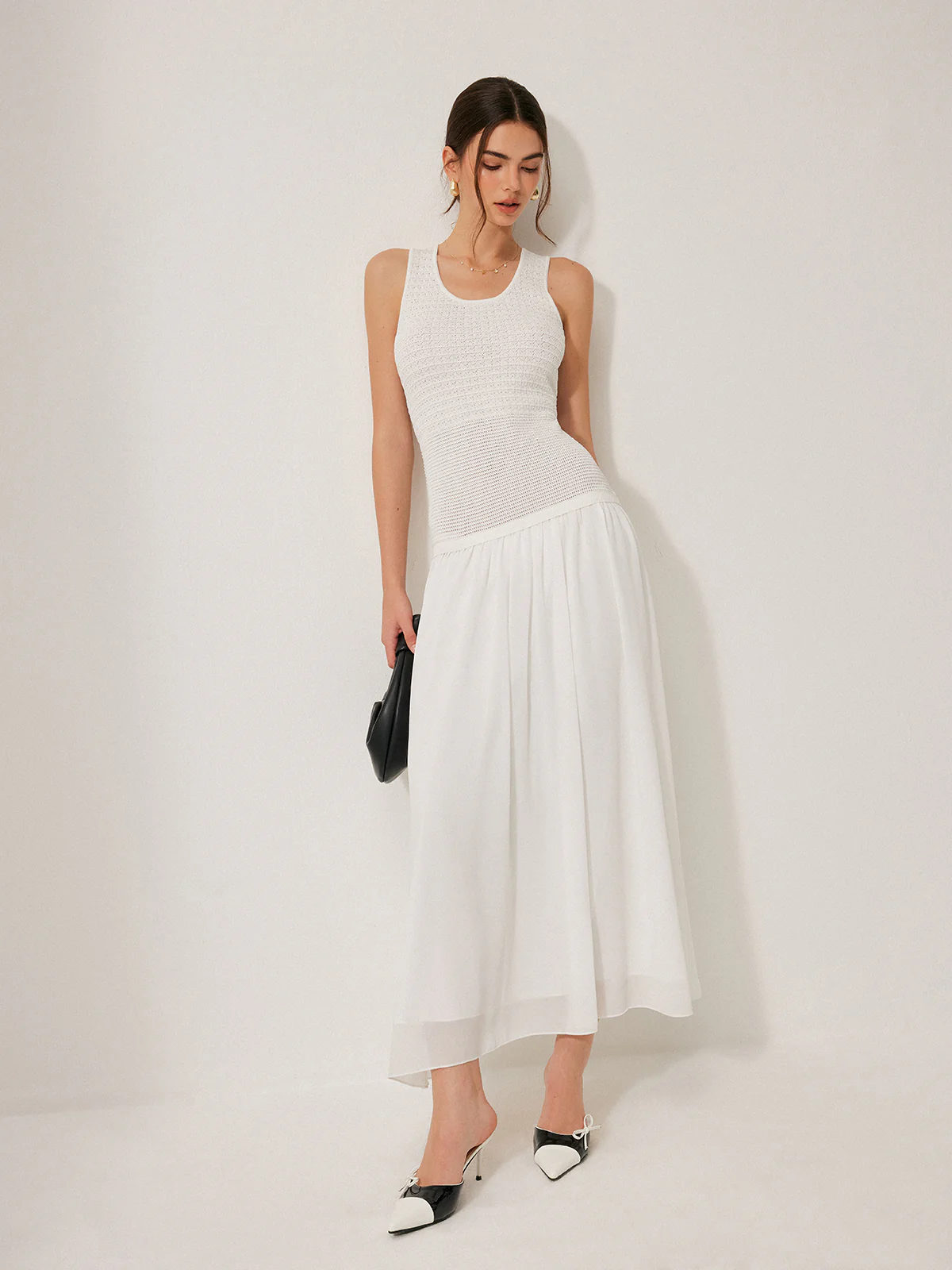 Semi-Sheer Knit Sleeveless Dress - Image 3