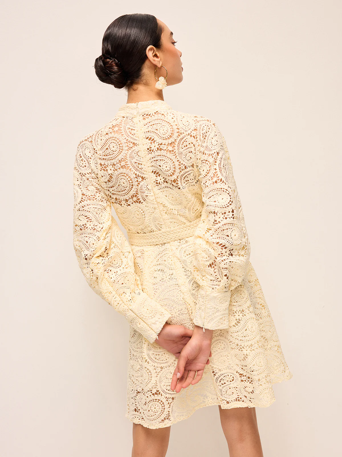 Semi-Sheer Lace Belted Dress - Image 6