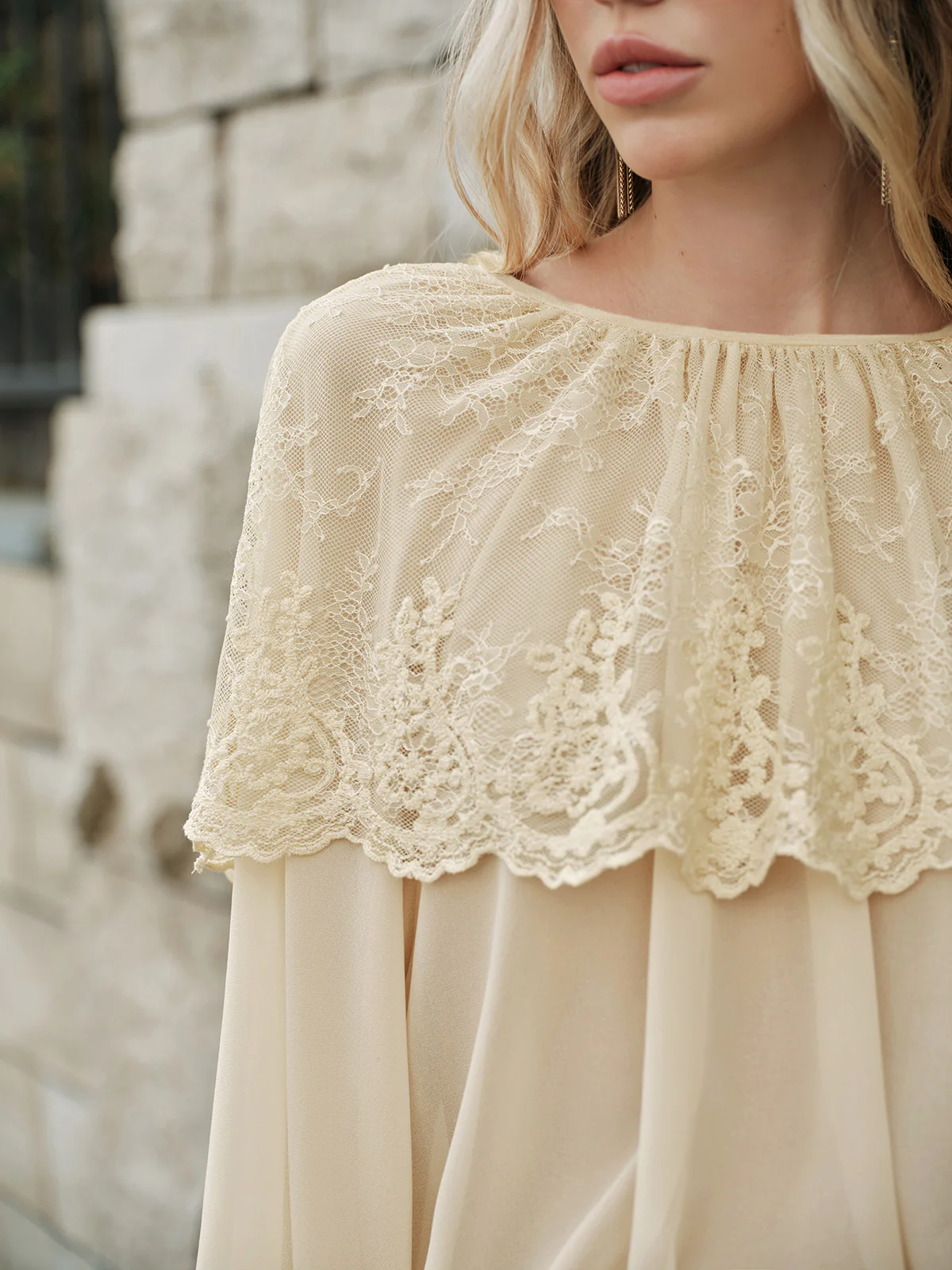 Semi-Sheer Lace Chiffon Blouse - Image 5