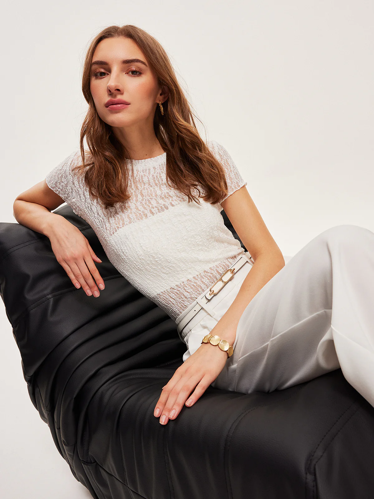 Semi-Sheer Lace Panel T-Shirt - Image 6
