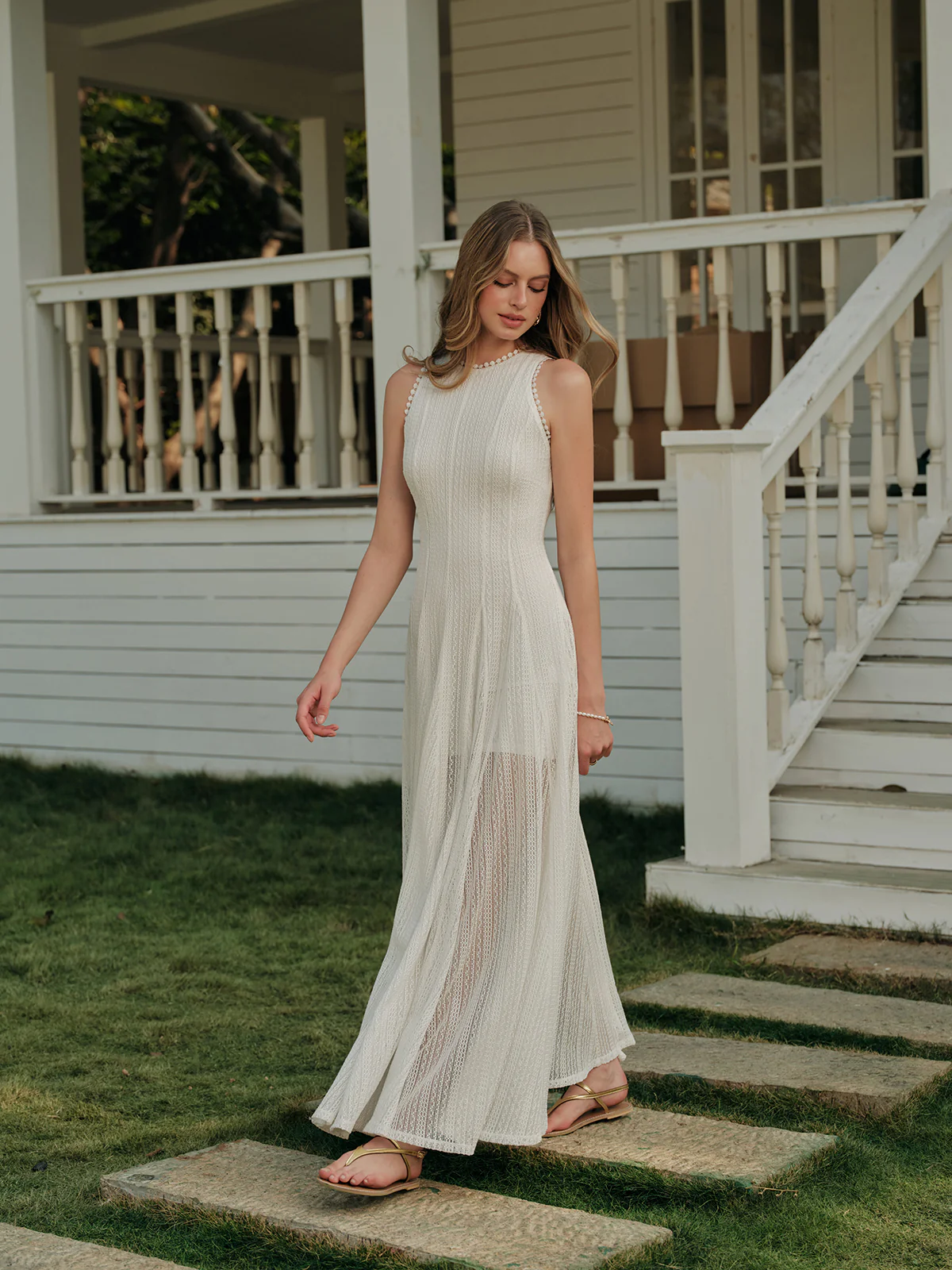 Semi-Sheer Lace Sleeveless Dress - Image 2