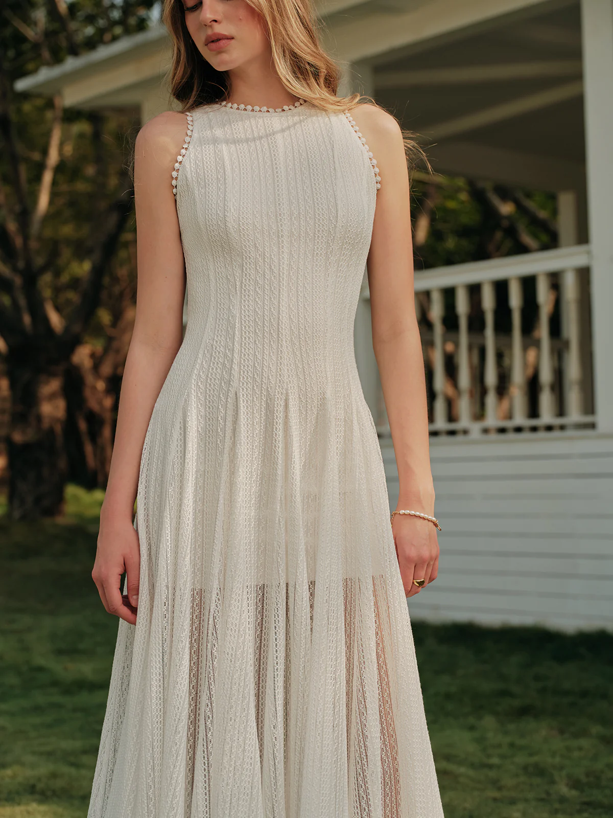 Semi-Sheer Lace Sleeveless Dress - Image 5