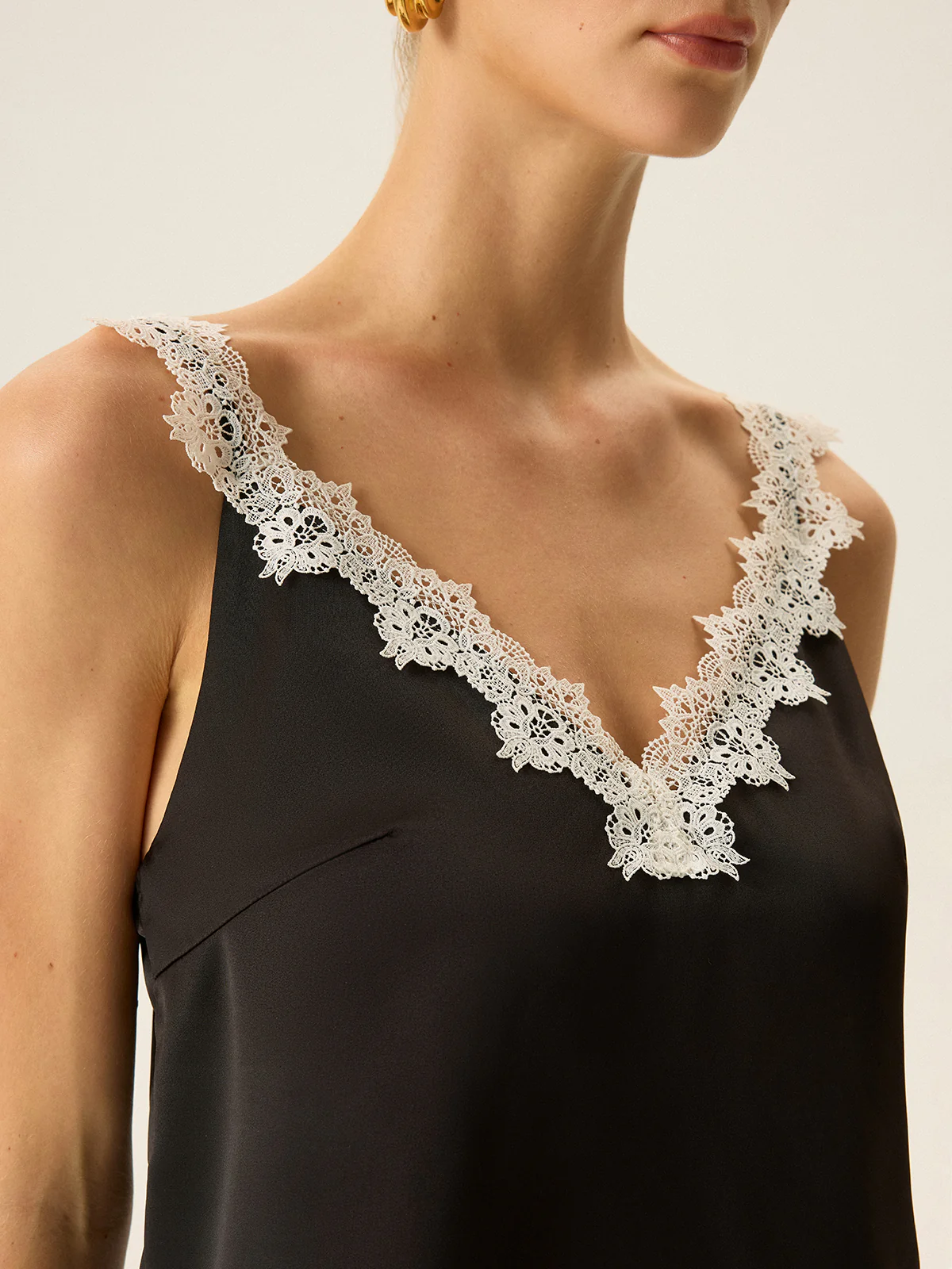 Semi-Sheer Lace Trim Cami Top - Image 3