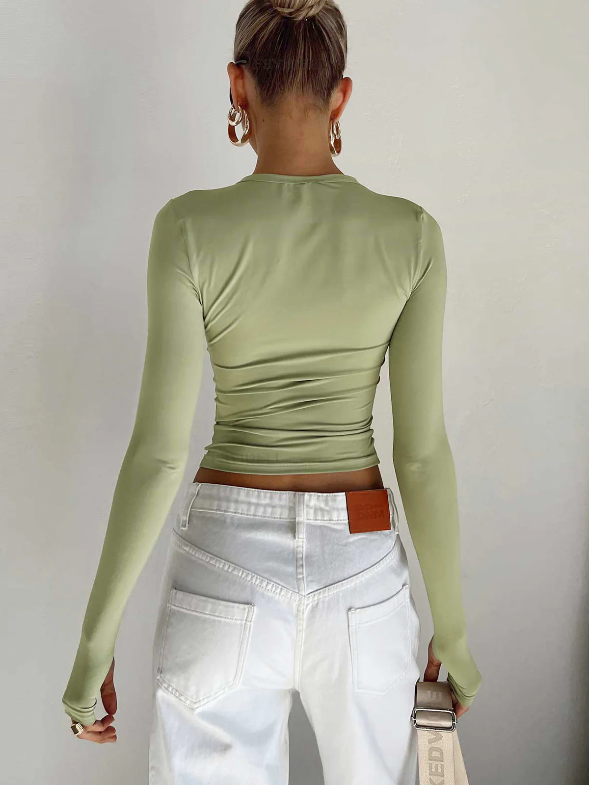 Semi-Sheer Long Sleeve Crop Top - Image 3