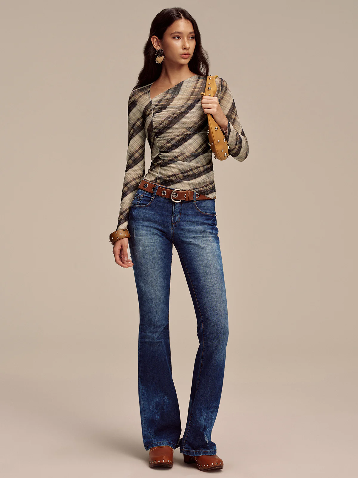 Semi-Sheer Mesh Asymmetric Ruched Blouse - Image 3