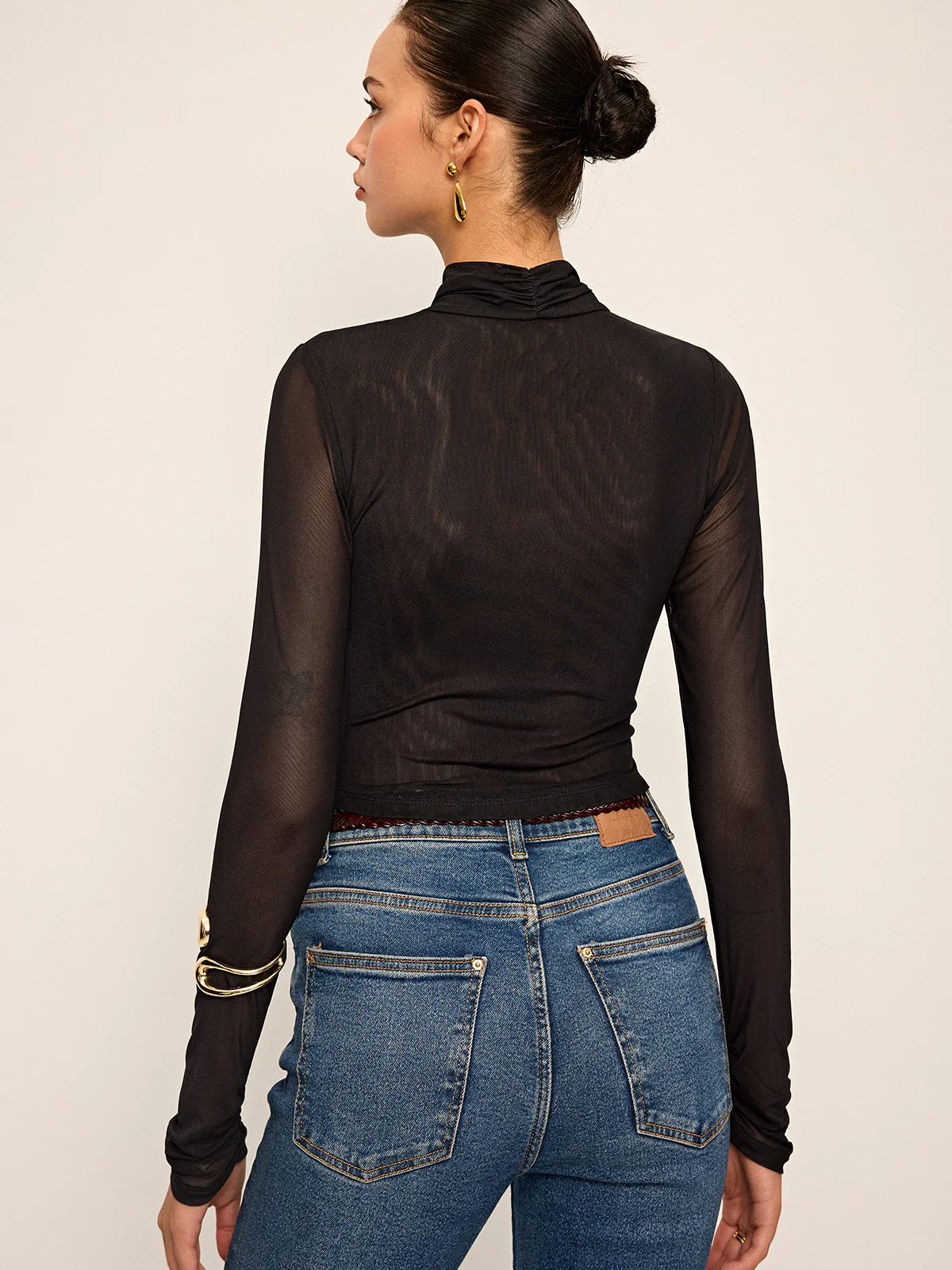 Semi-Sheer Mesh Cross-Front T-Shirt - Image 6