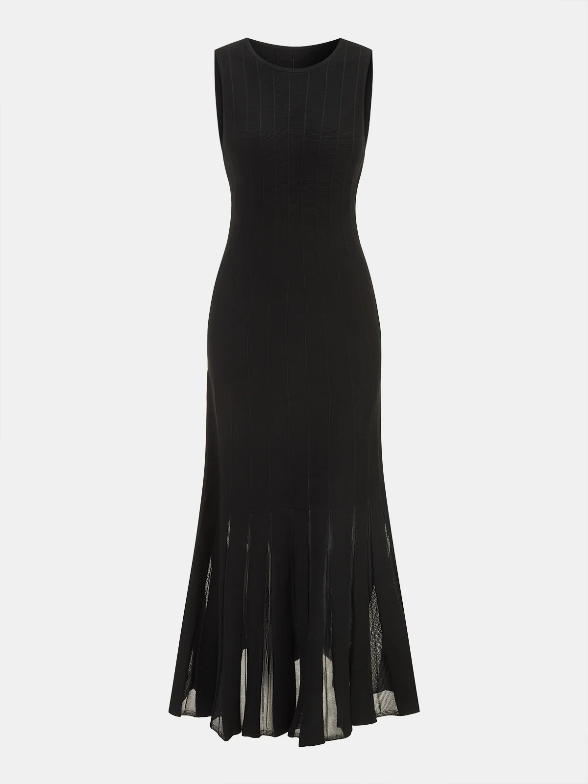 Semi-Sheer Mesh Flared Dress Without Belt - Image 7
