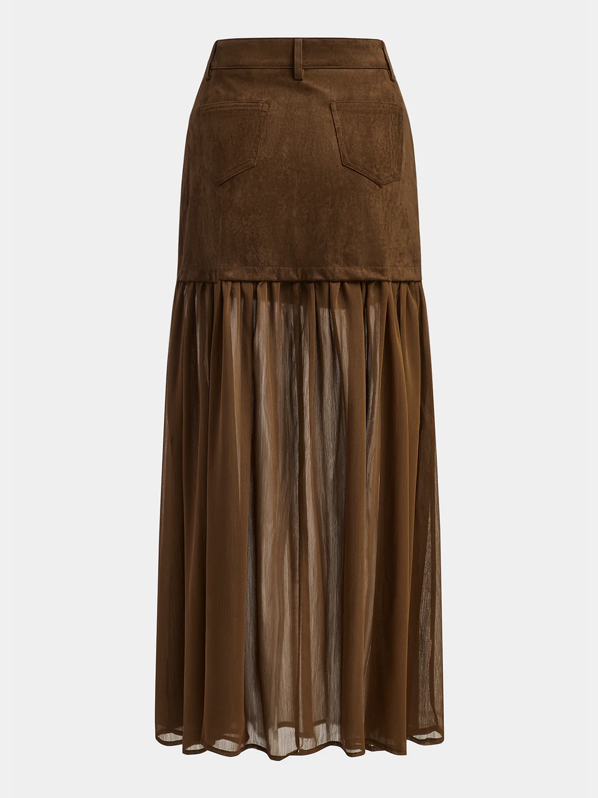 Semi-Sheer Mesh Panel Suede Effect Maxi Skirt - Image 2