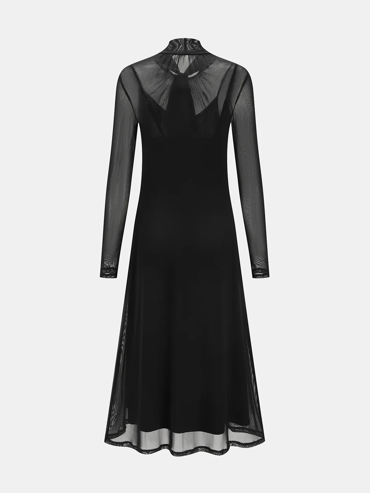 Semi-Sheer Mesh Tie-Neck Maxi Dress - Image 2