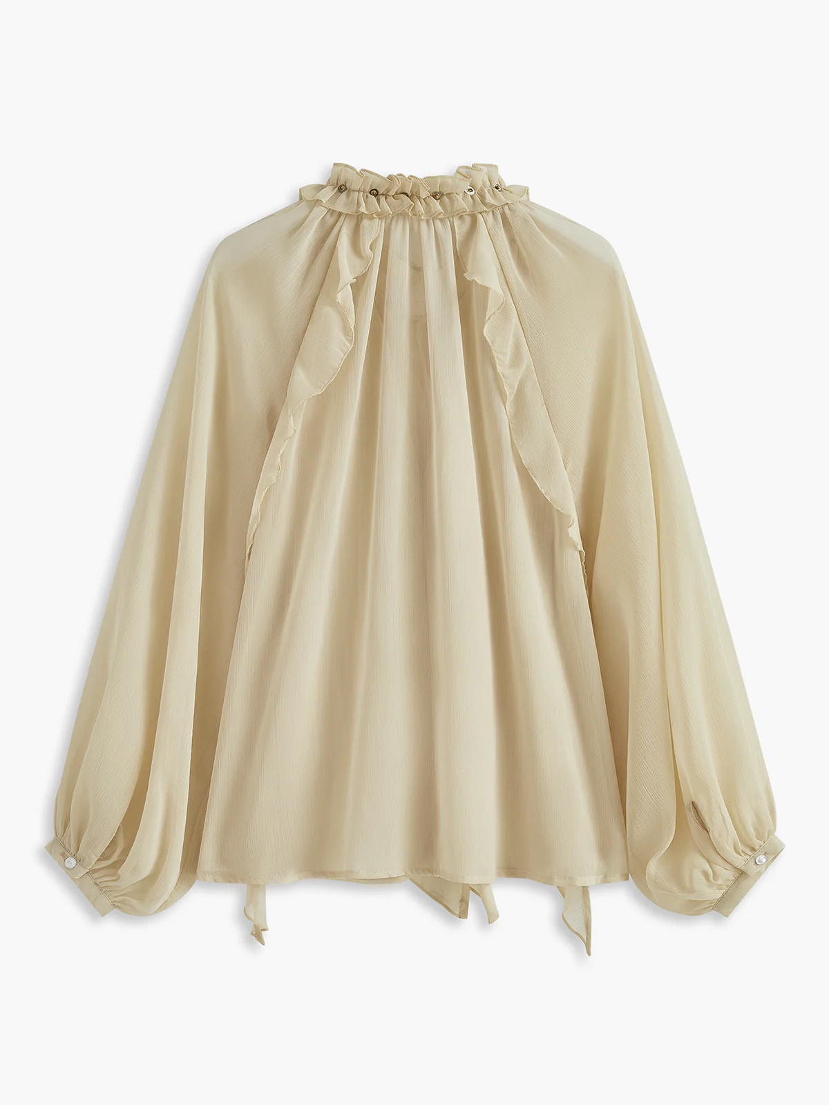 Semi-Sheer Metal Detail Chiffon Ruffled Blouse - Image 4