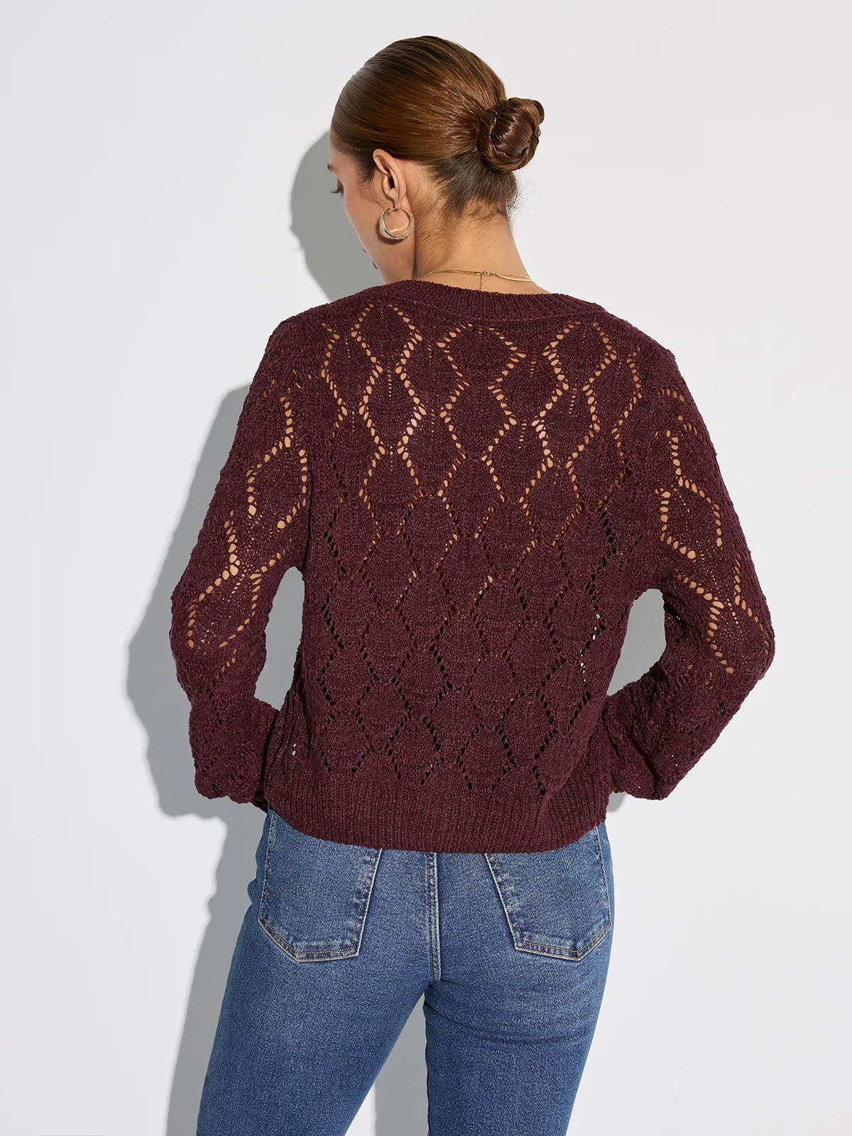Semi-Sheer Openwork Knit Cardigan - Image 5