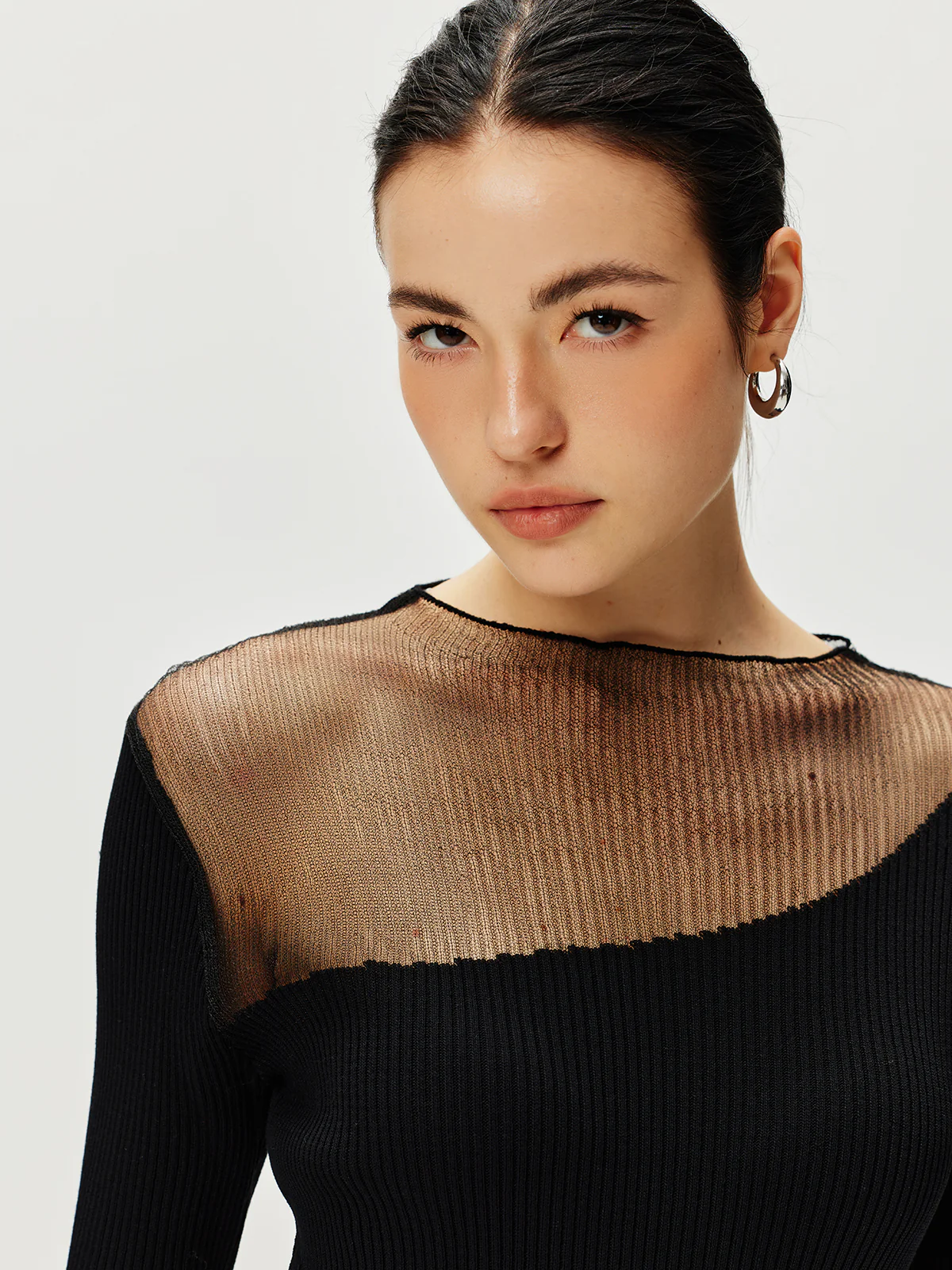Semi-Sheer Panel Sweater Dress - Image 2
