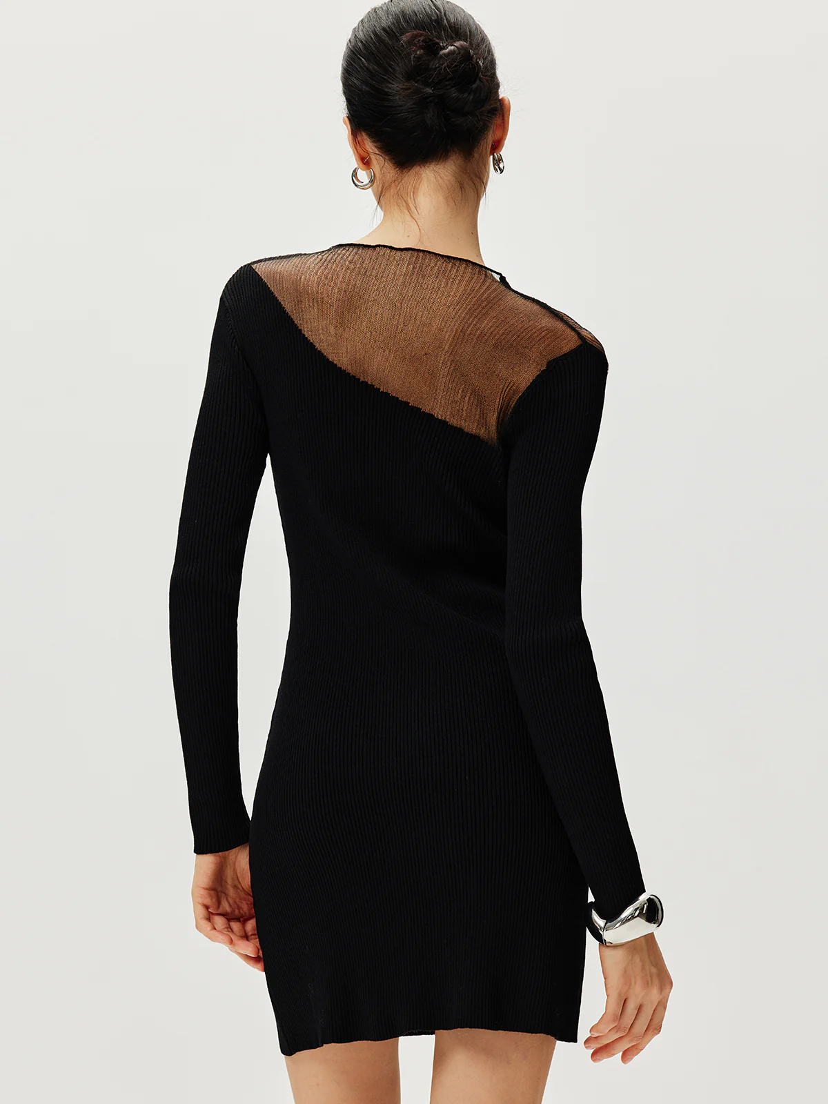 Semi-Sheer Panel Sweater Dress - Image 6