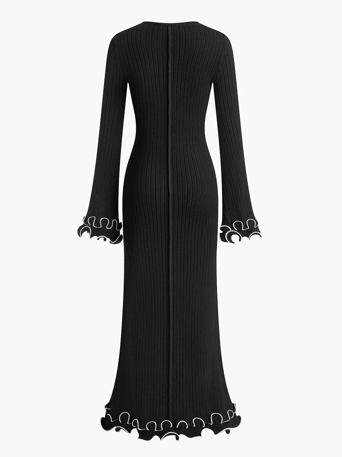 Semi-Sheer Piping Ruffle Drawstring Knit Dress - Image 11