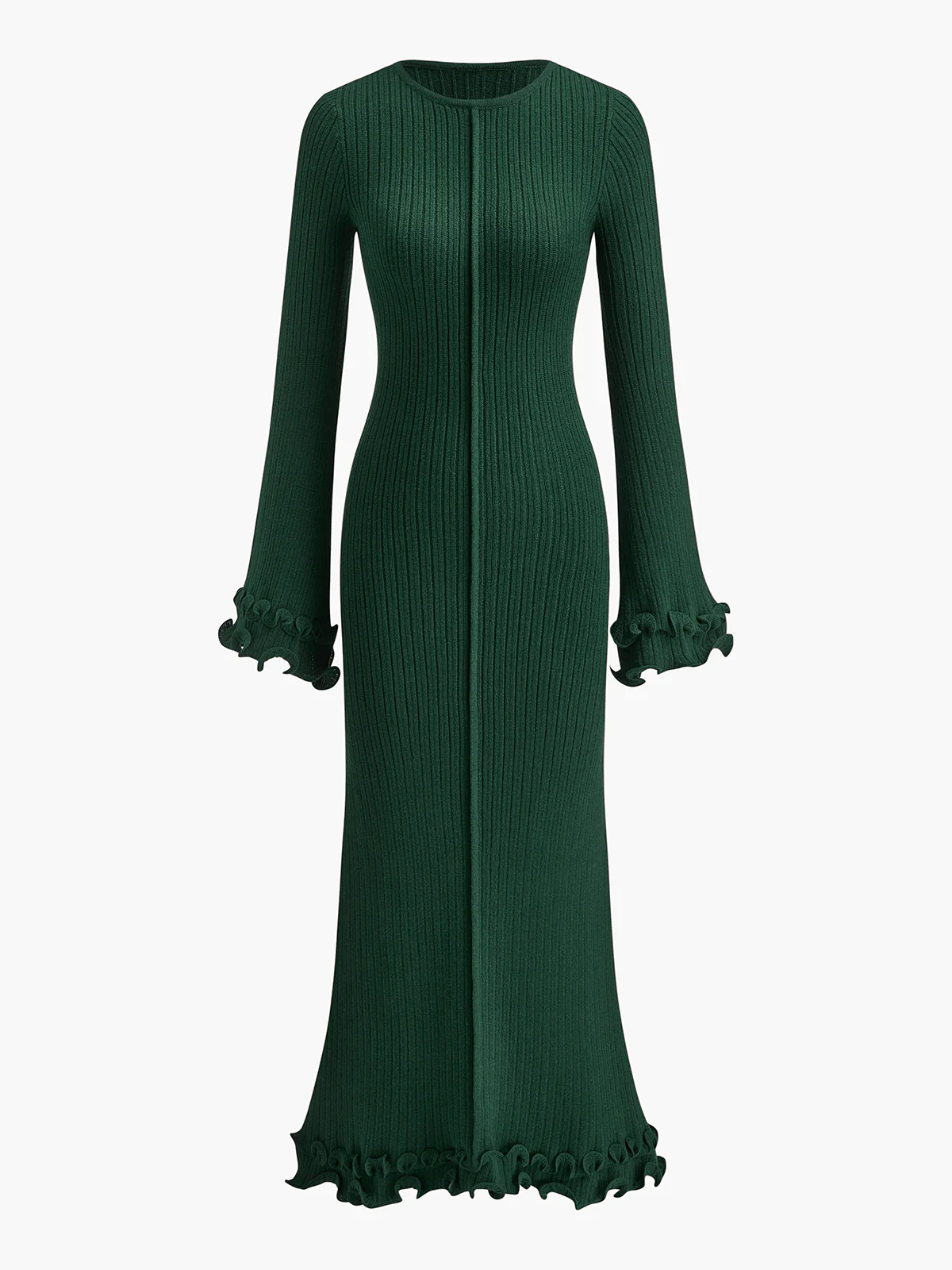 Semi-Sheer Piping Ruffle Drawstring Knit Dress - Image 12