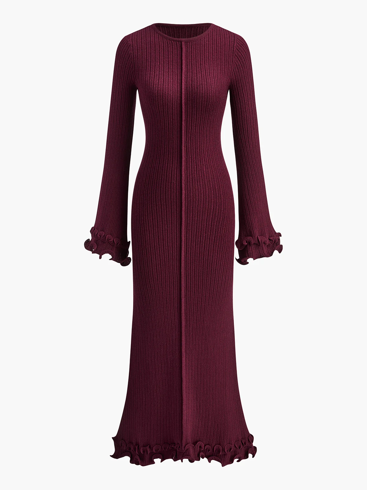 Semi-Sheer Piping Ruffle Drawstring Knit Dress - Image 13