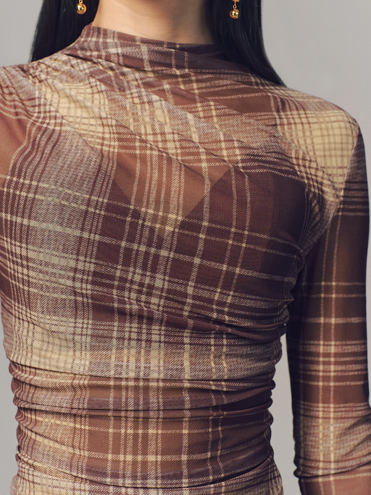 Semi-Sheer Plaid Mesh Top - Image 2