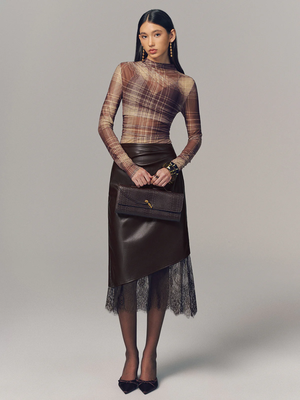 Semi-Sheer Plaid Mesh Top - Image 3
