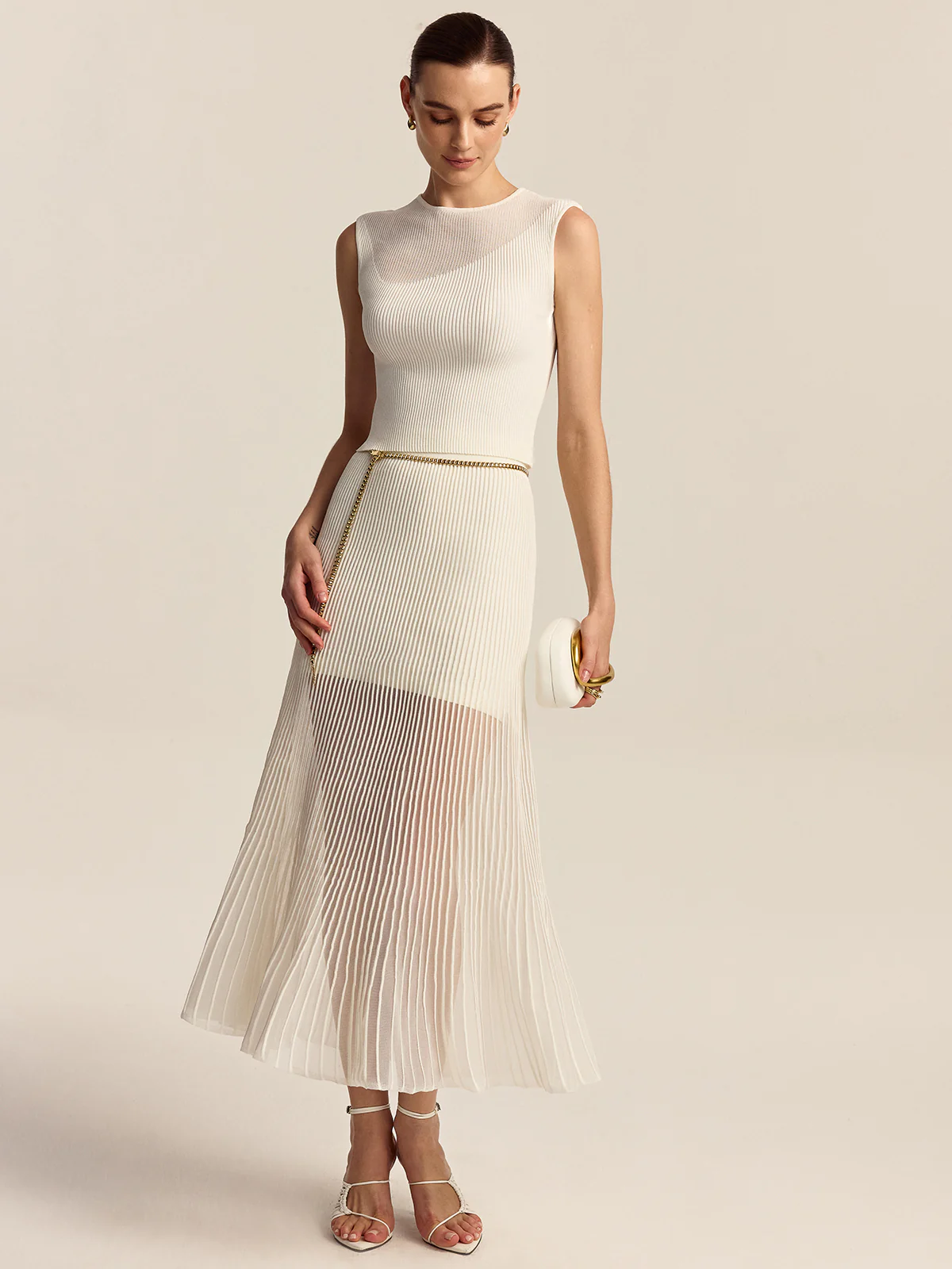 Semi-Sheer Pleated Midi Skirt - Image 2