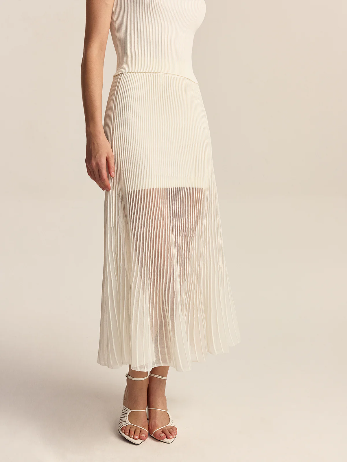Semi-Sheer Pleated Midi Skirt - Image 3