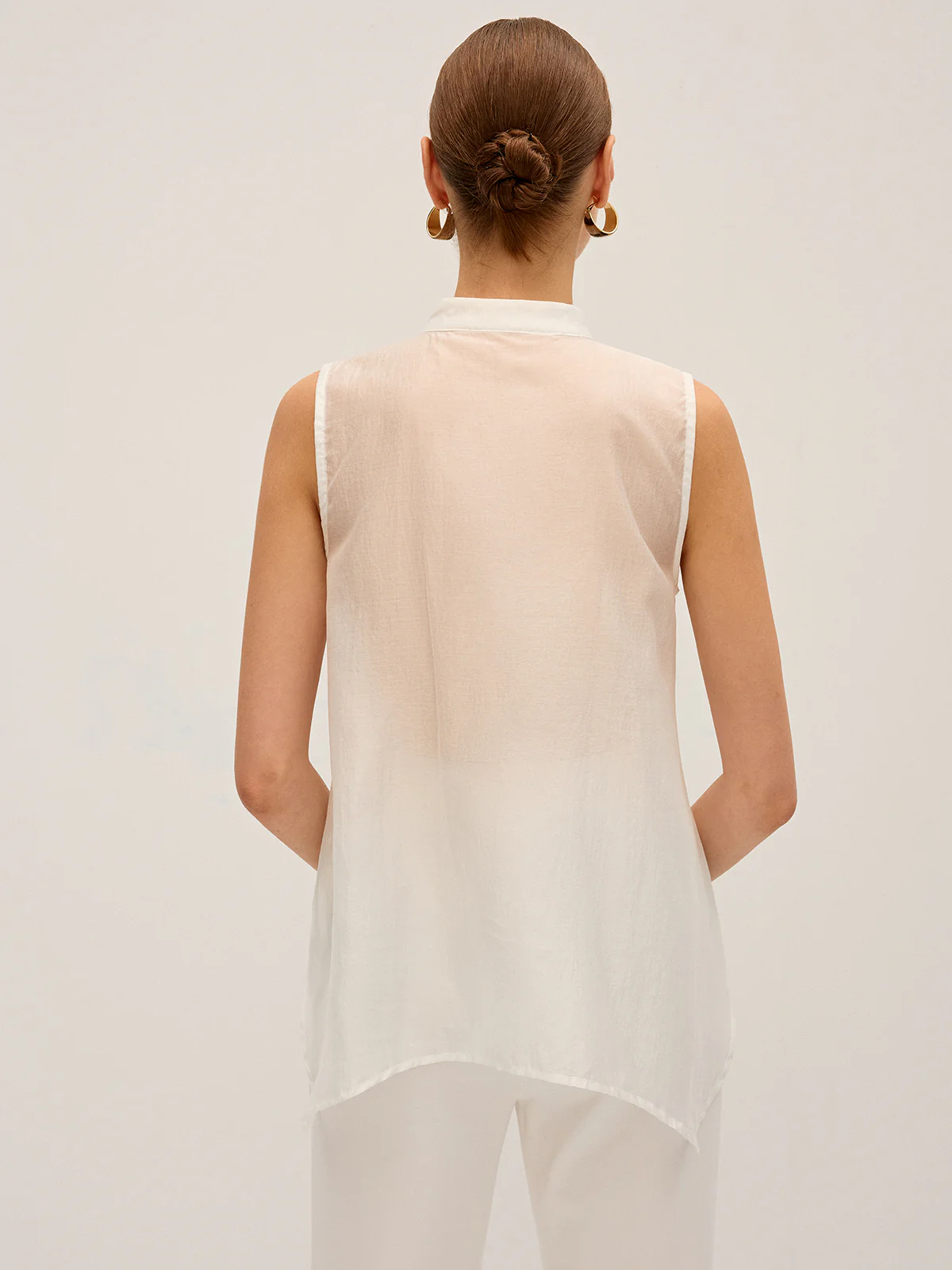 Semi-Sheer Pleated Mock Neck Blouse - Image 6
