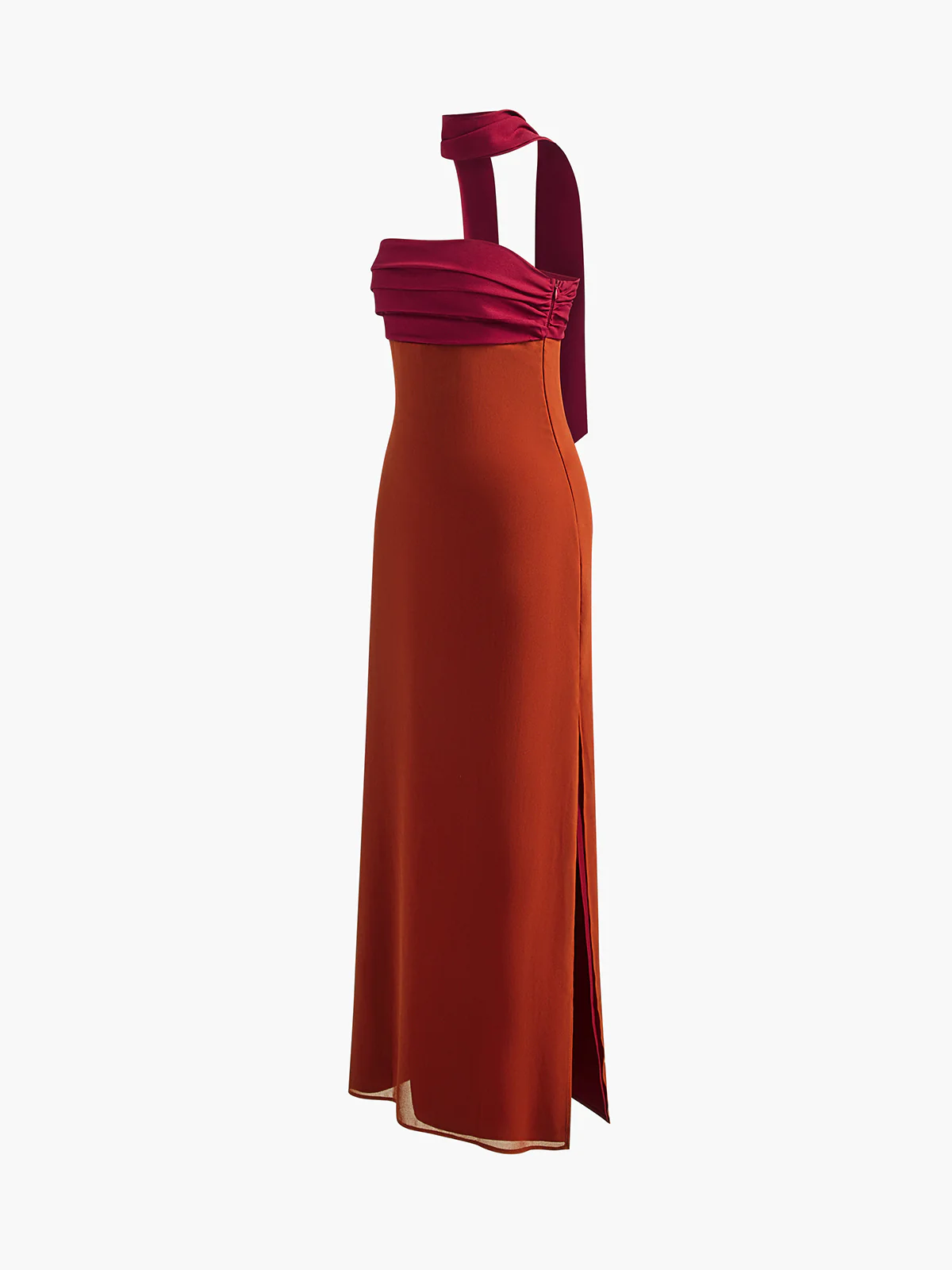 Semi-Sheer Pleated Panel Slit Long Dress - Image 3