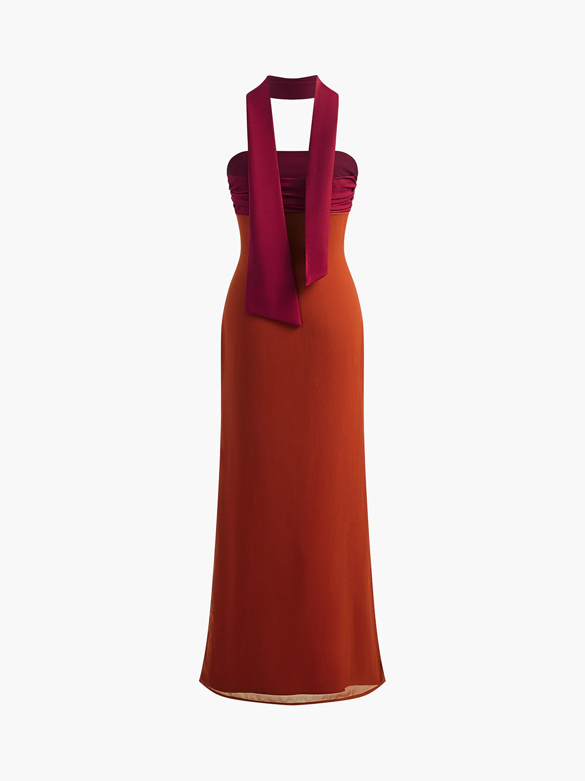 Semi-Sheer Pleated Panel Slit Long Dress - Image 4