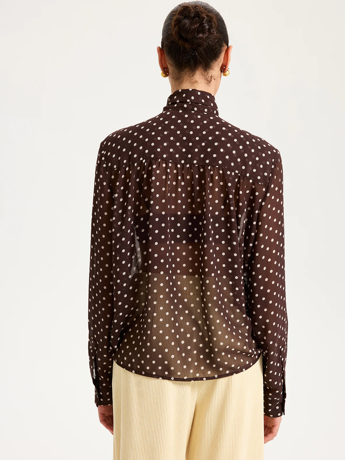 Semi-Sheer Polka Dot Chiffon Bow Blouse - Image 6