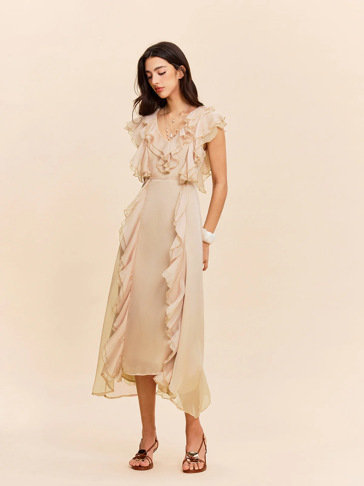 Semi-Sheer Ruffle Detail Dress - Image 4