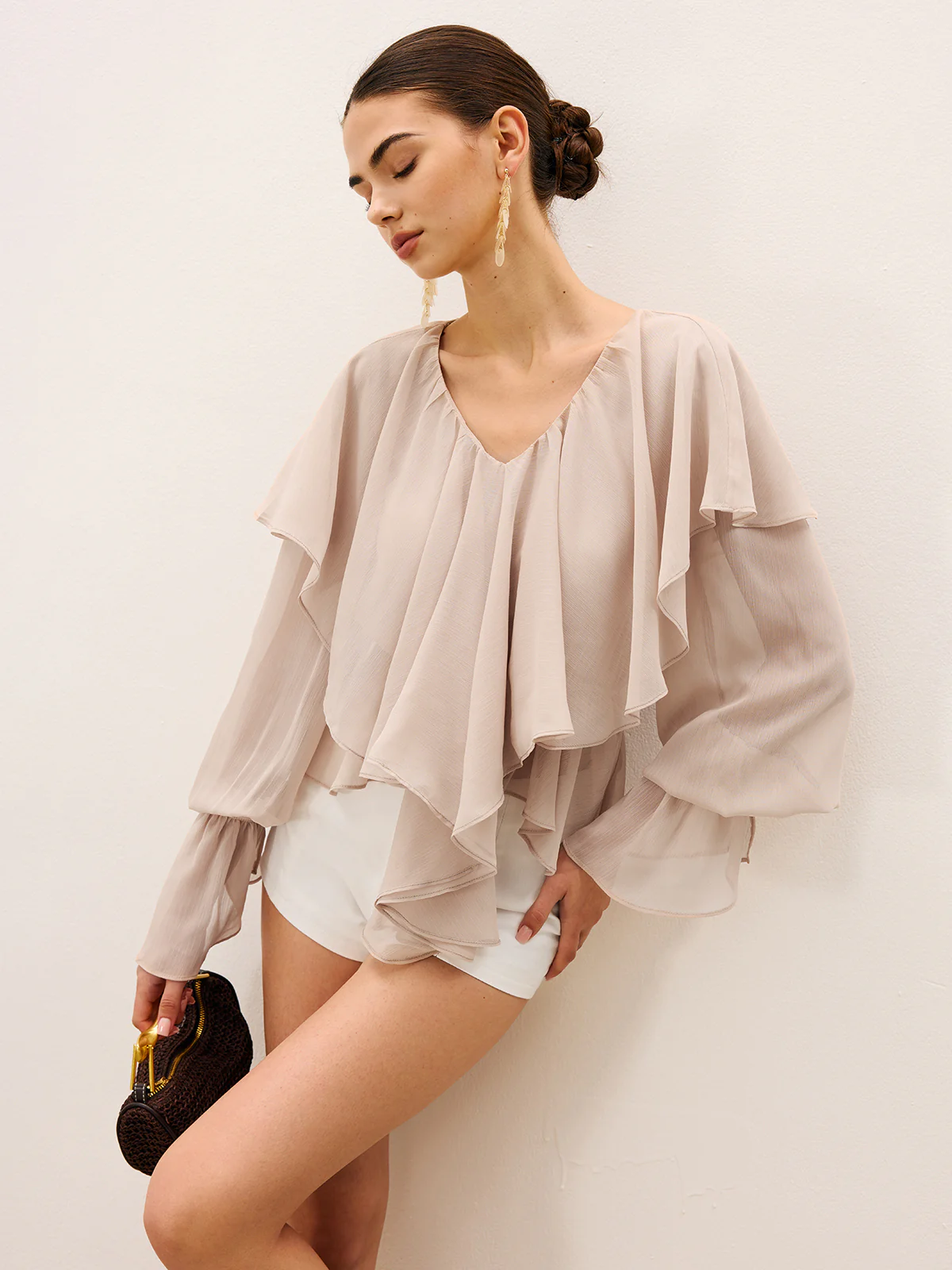 Semi-Sheer Ruffle Layered Chiffon Blouse - Image 2