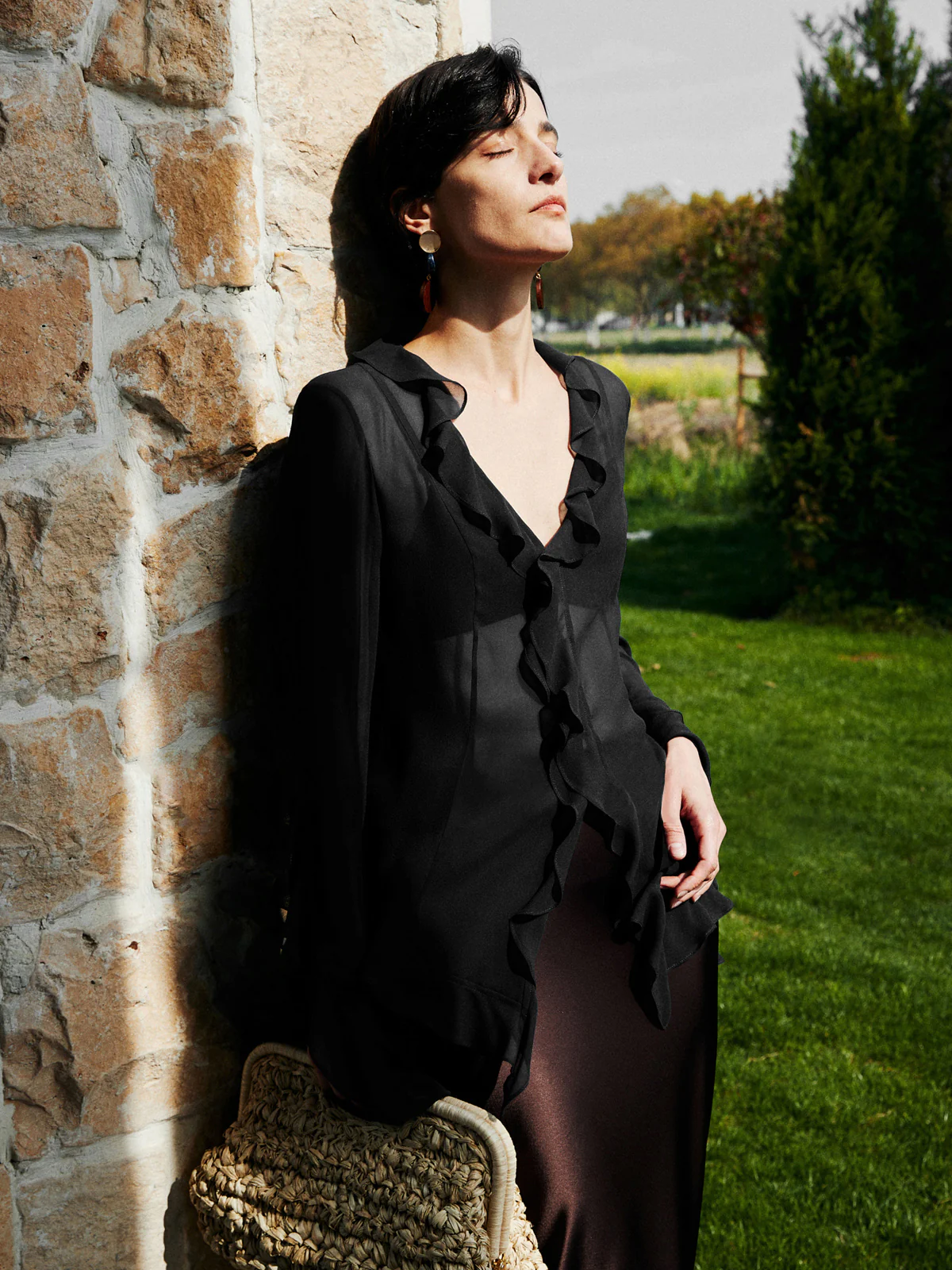 Semi-Sheer Ruffle Split Thin Blouse - Image 3