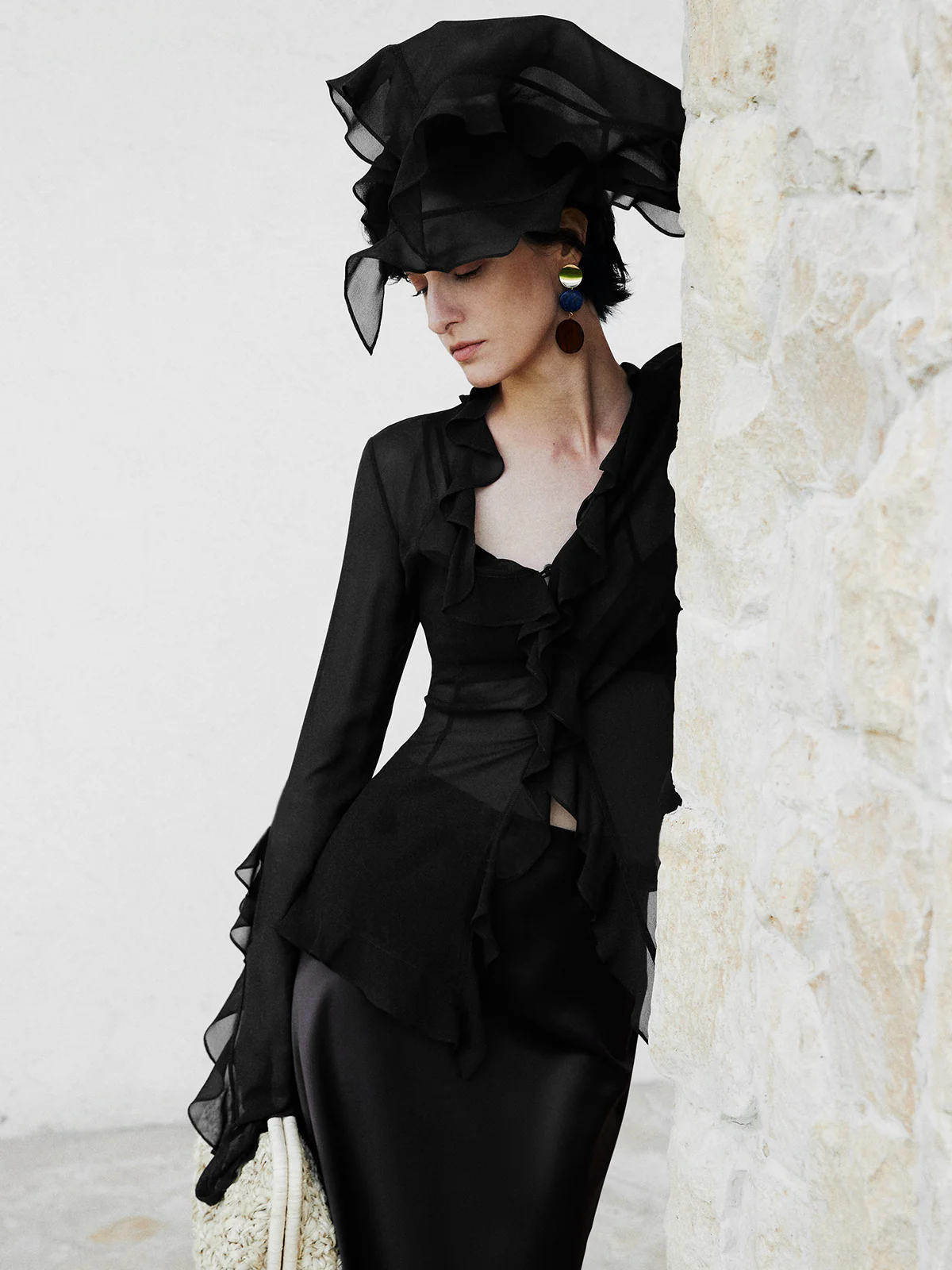 Semi-Sheer Ruffle Split Thin Blouse - Image 4