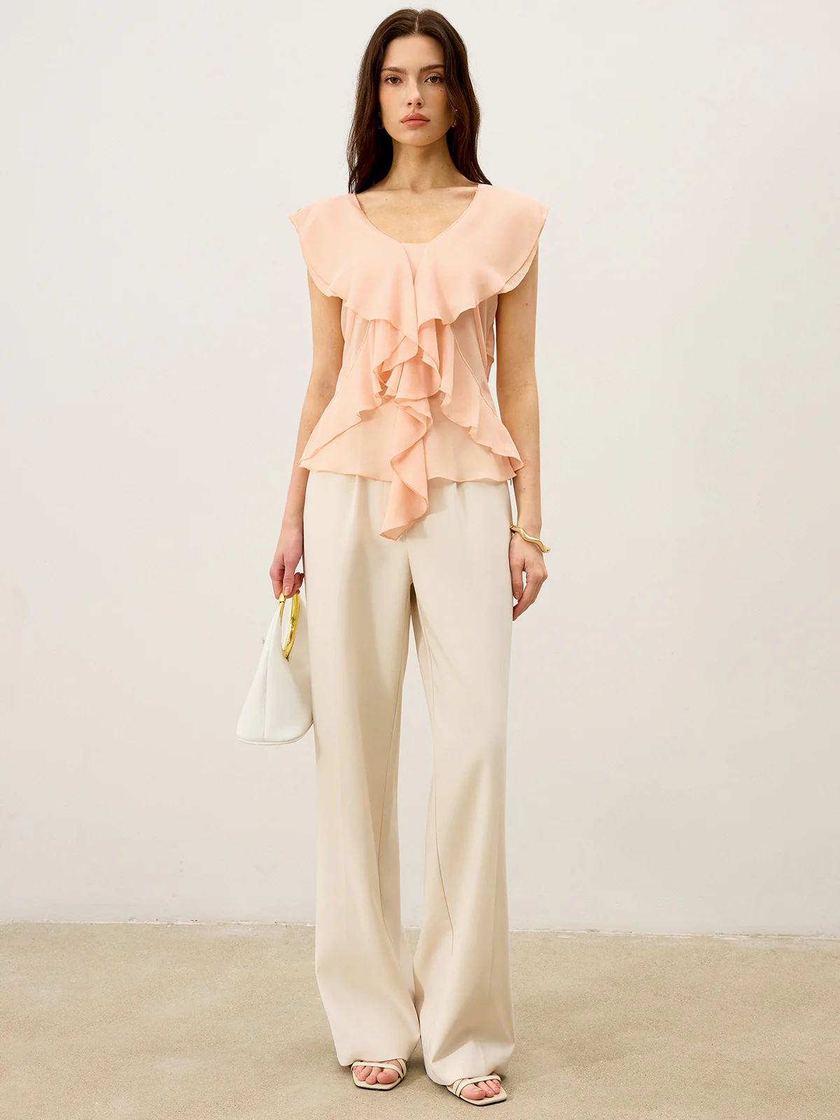 Semi-Sheer Ruffled Chiffon Blouse