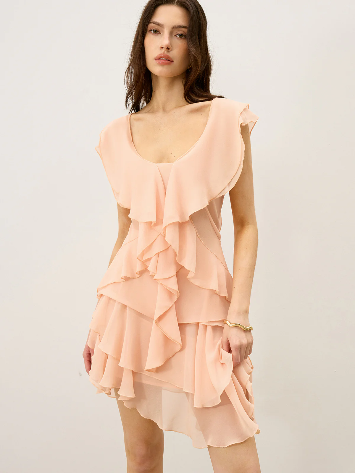 Semi-Sheer Ruffled Chiffon Mini Skirt - Image 4