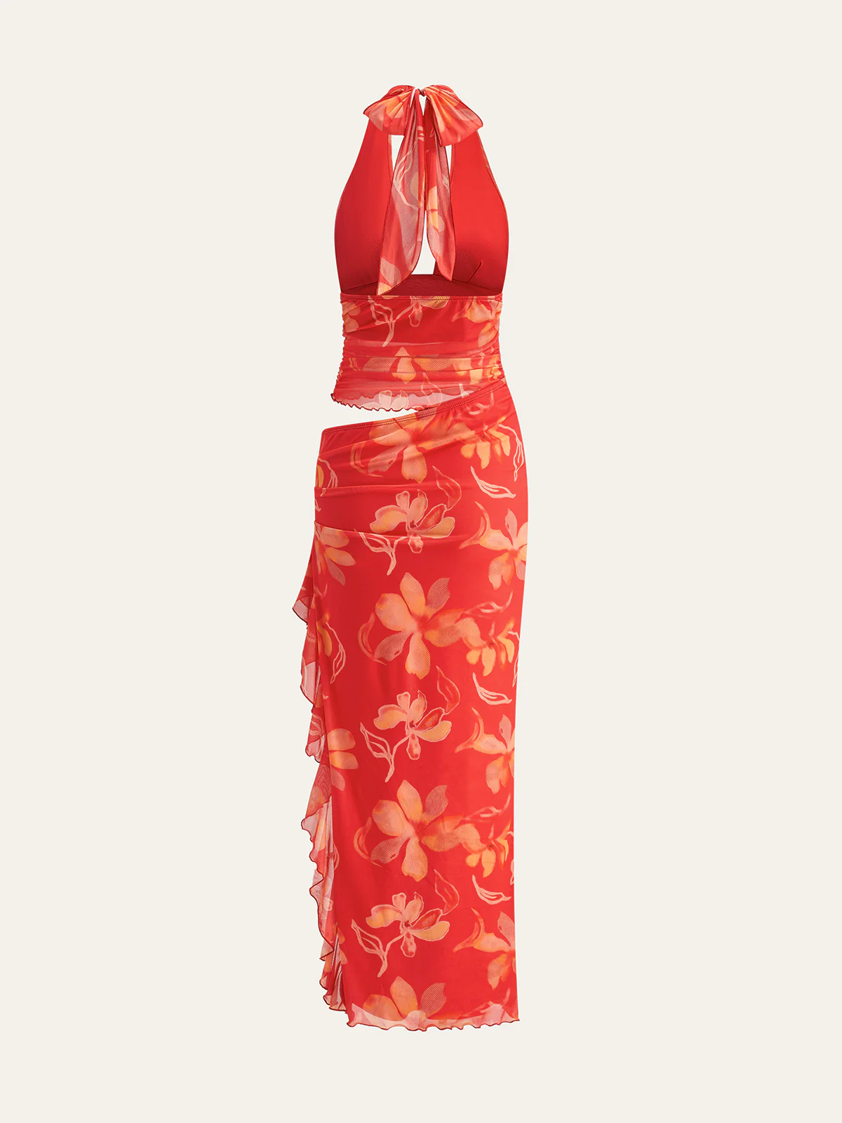 Semi-Sheer Ruffled Floral Halter Dress - Image 2
