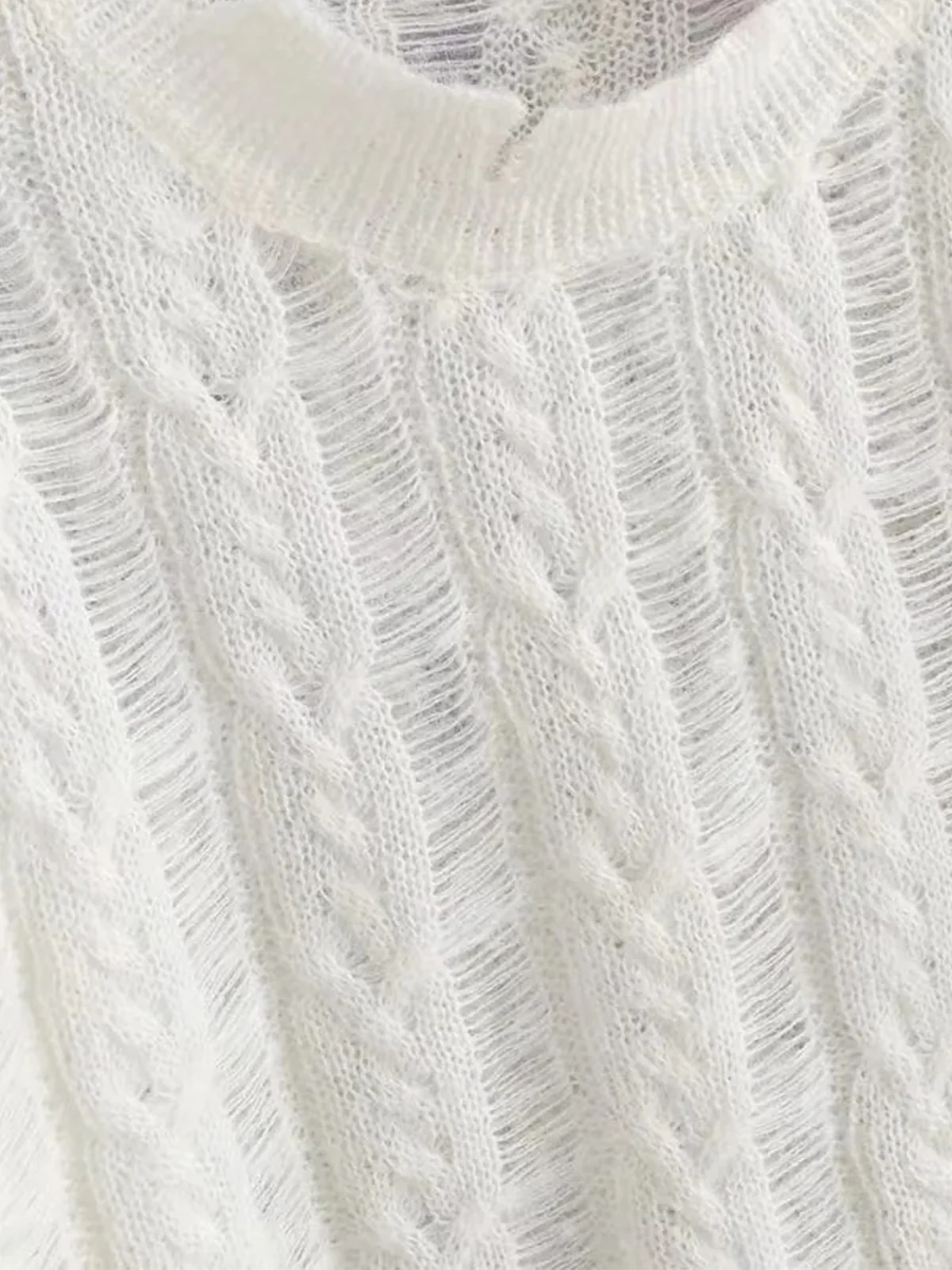 Semi-Sheer Snowflake Crochet Knit Shirt - Image 5