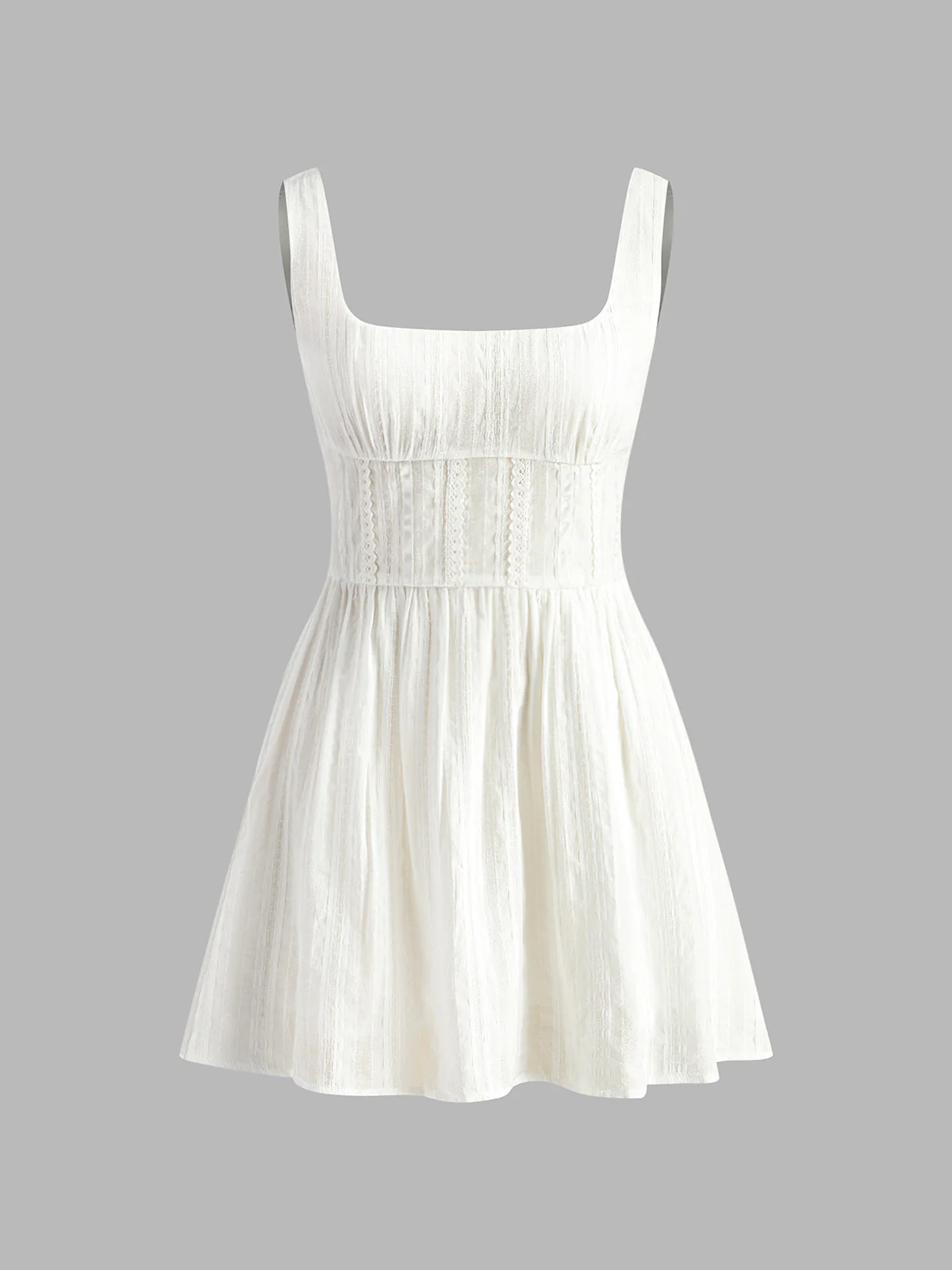 Semi-Sheer Solid Square Neckline Short Dress - Image 5