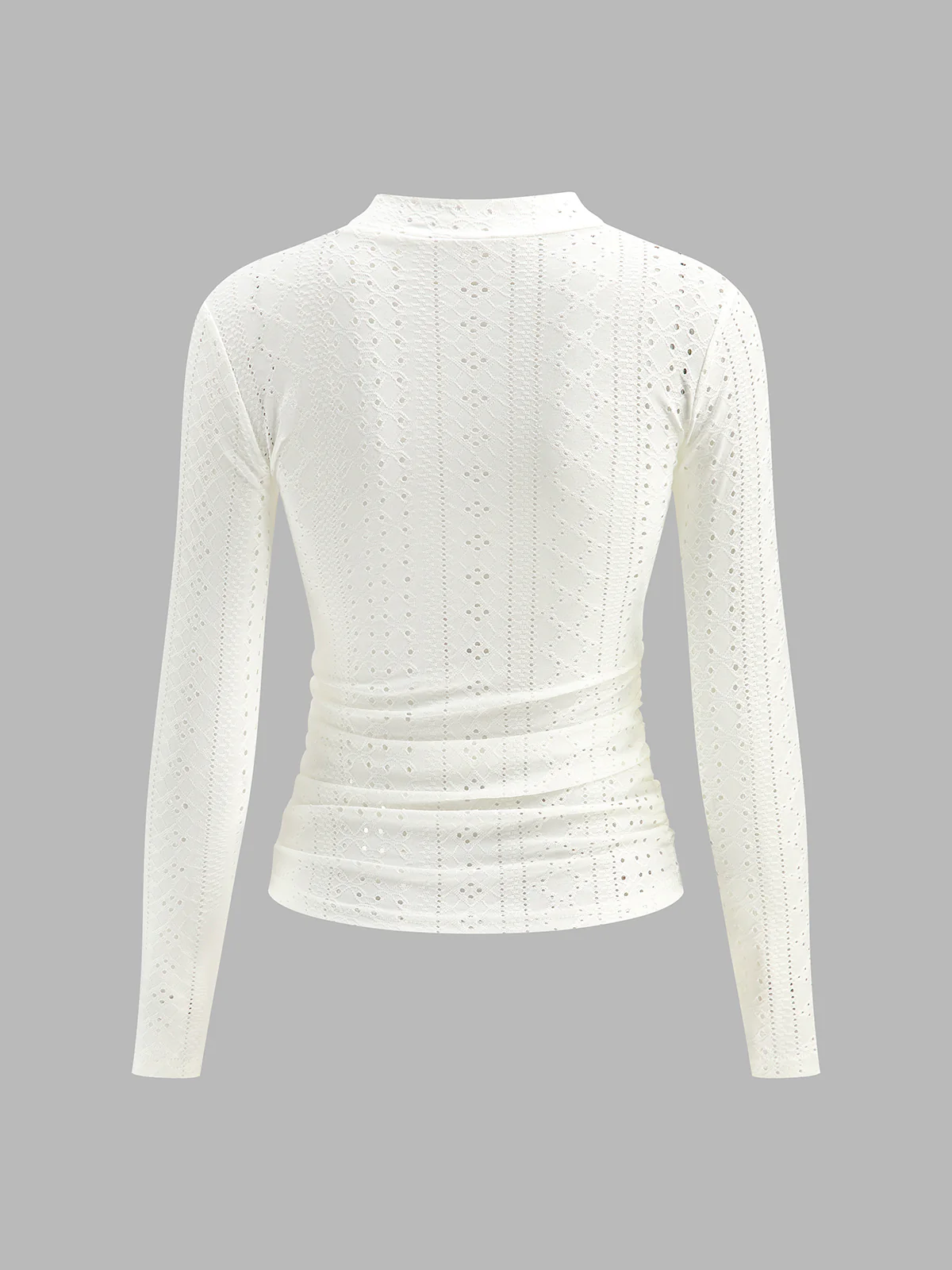 Semi-Sheer Stand Collar Side-Pleated Skinny Top - Image 2