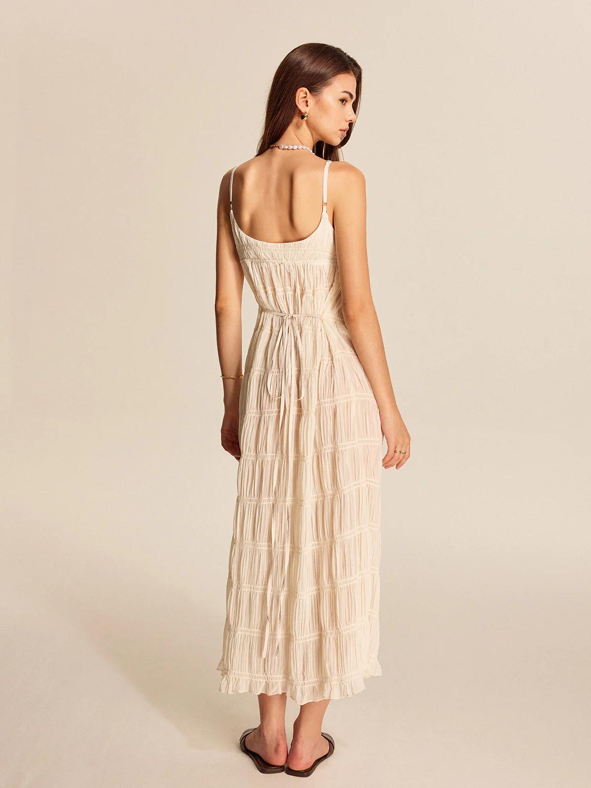 Semi-Sheer Strappy Pleated Dress - Image 3
