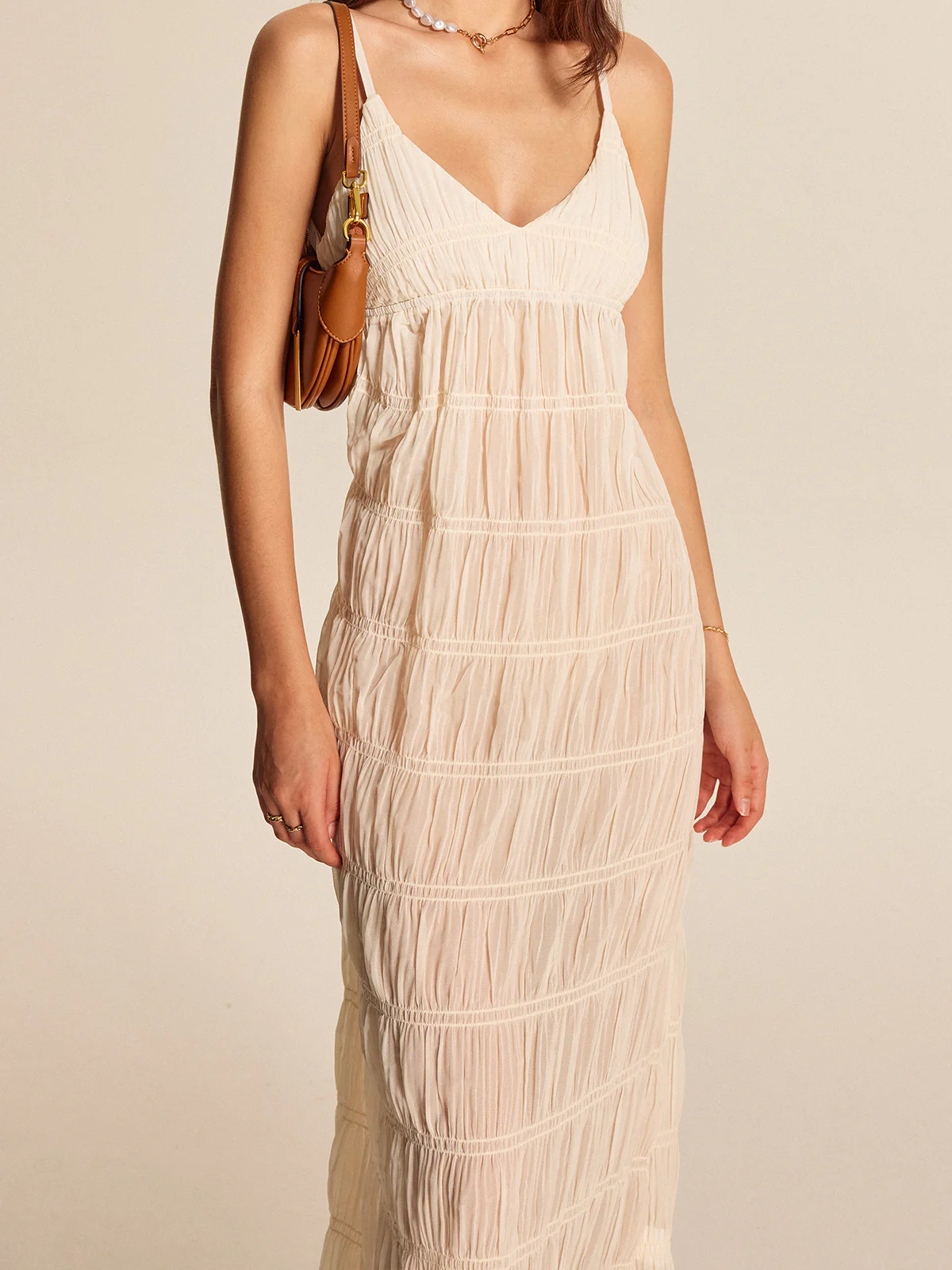 Semi-Sheer Strappy Pleated Dress - Image 4