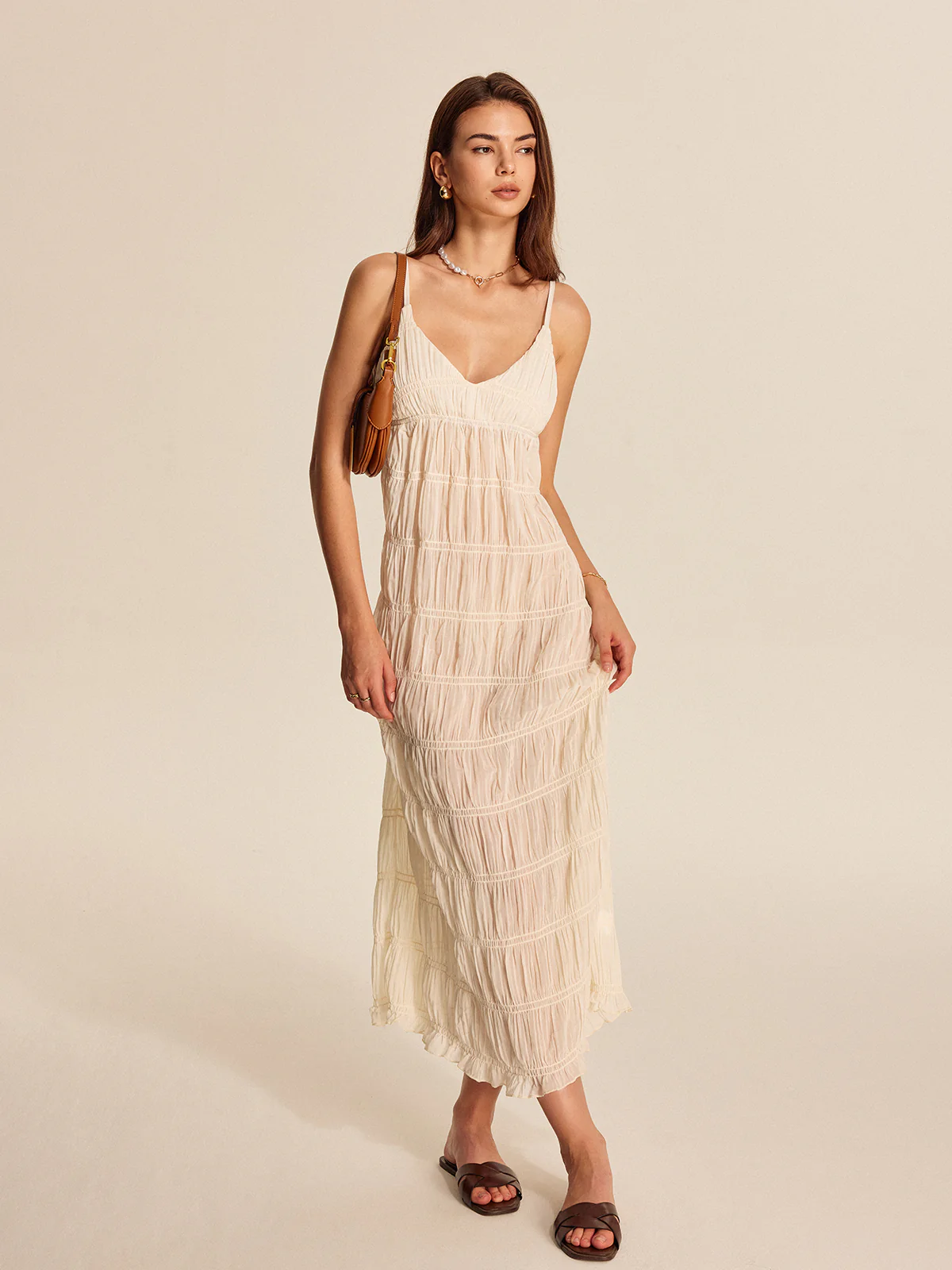 Semi-Sheer Strappy Pleated Dress - Image 6