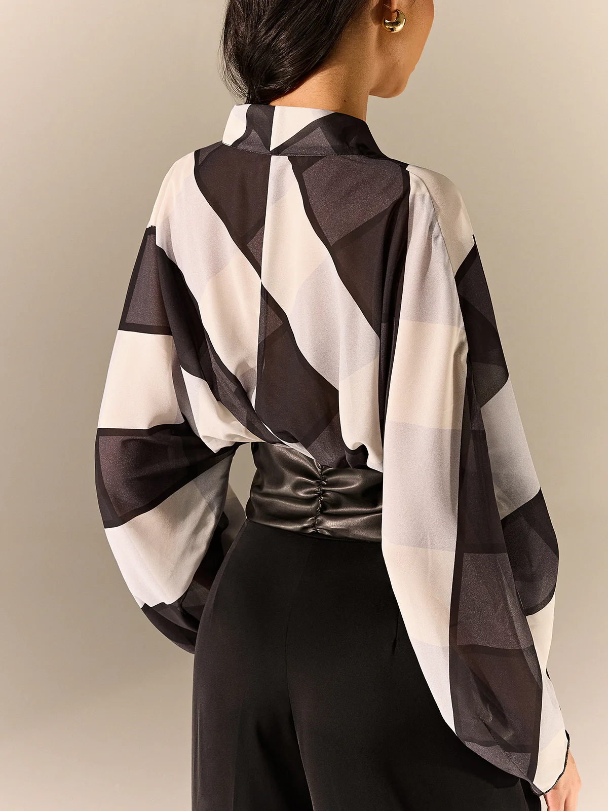 Semi-Sheer Striped Panel Faux Leather Top - Image 6