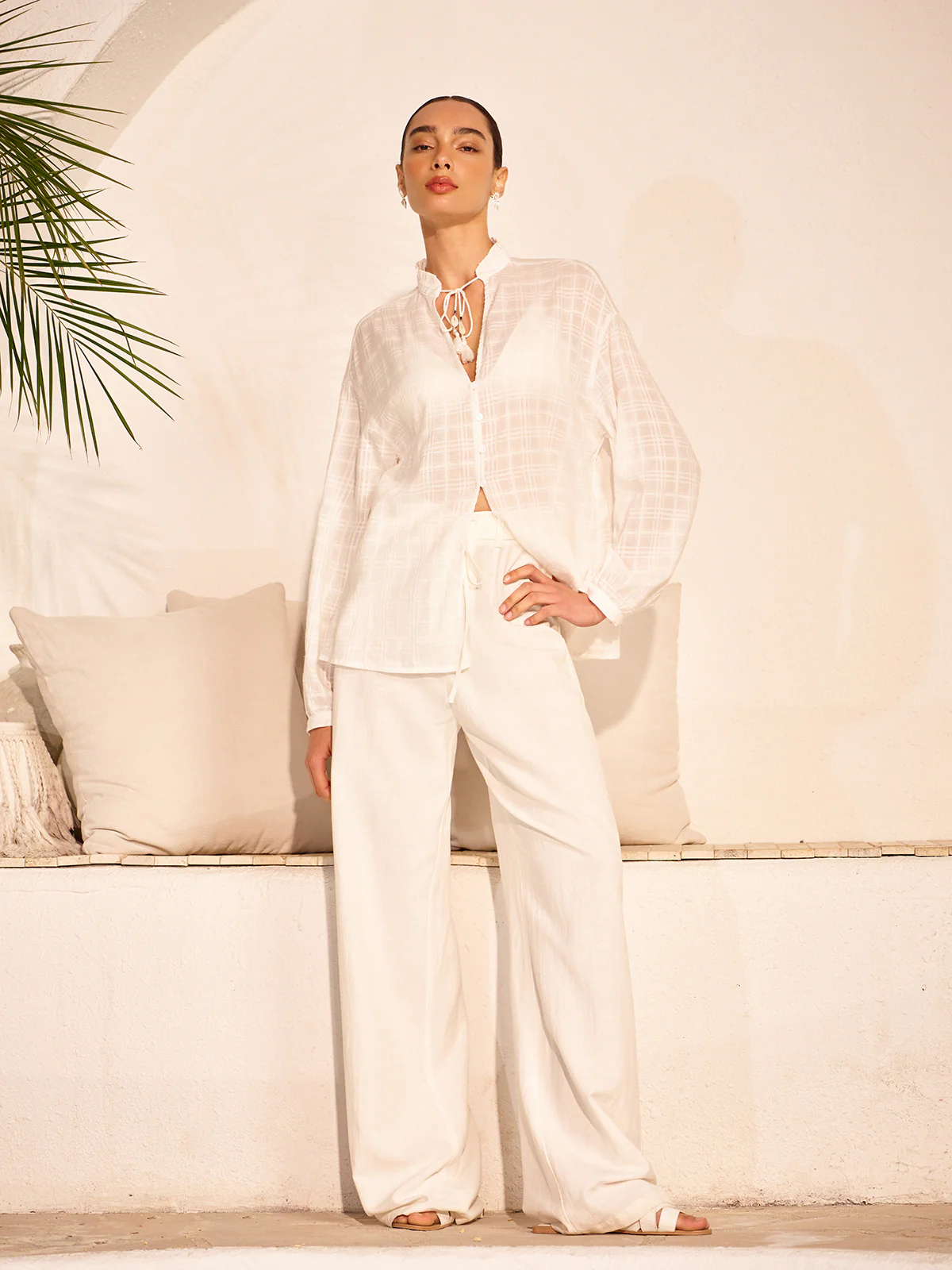 Semi-Sheer Tassel Tie Shirt - Image 3