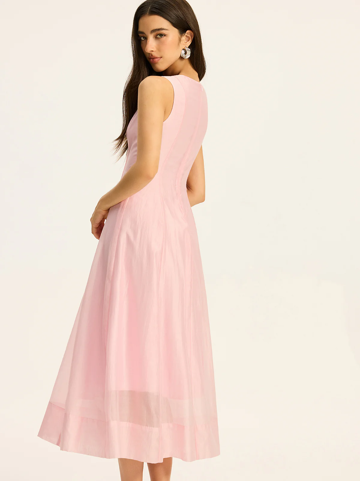 Semi-Sheer Tencel Pleated Sleeveless Midi Dress - Image 7