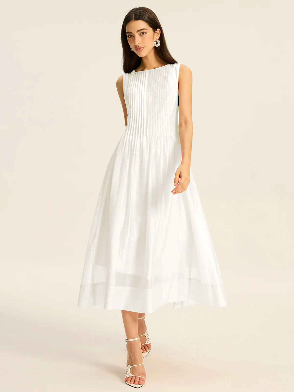 Semi-Sheer Tencel Pleated Sleeveless Midi Dress - Image 8